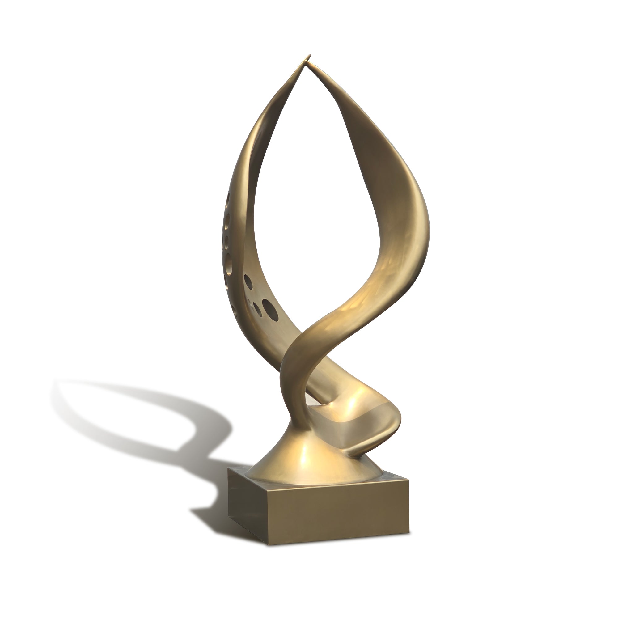 Gold abstract sculpture on a white background