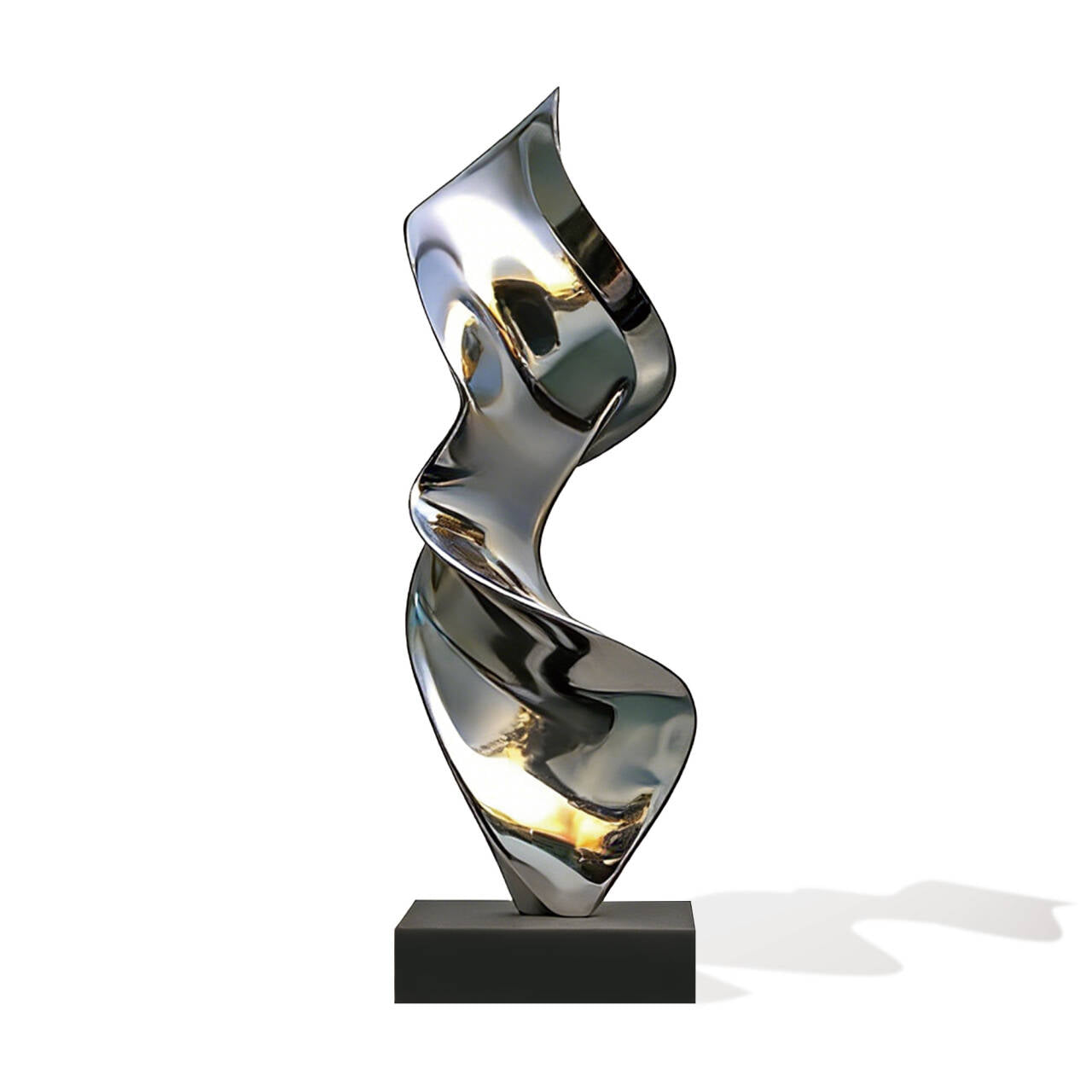 Silver abstract sculpture on a white background