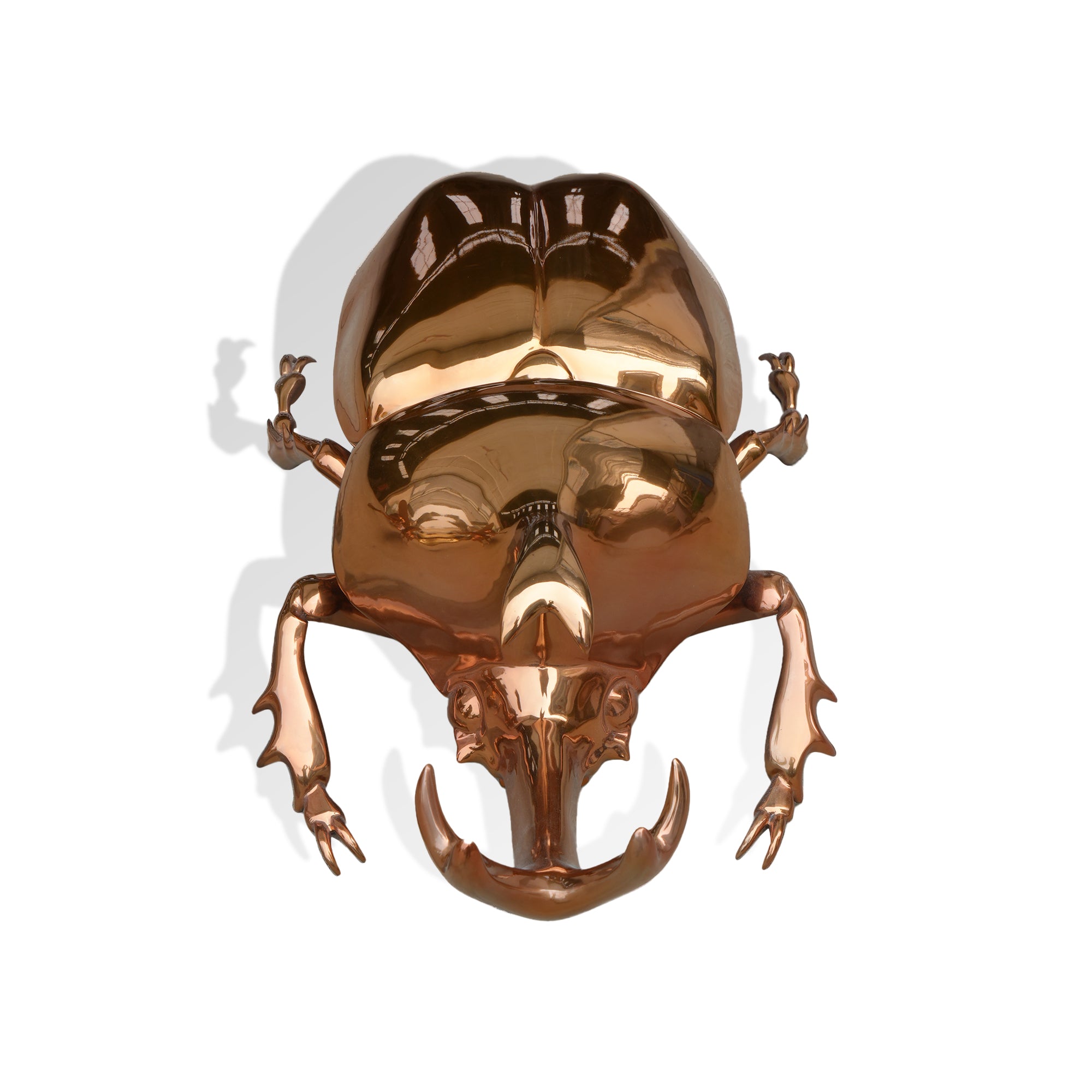 Copper beetle sculpture on a white background