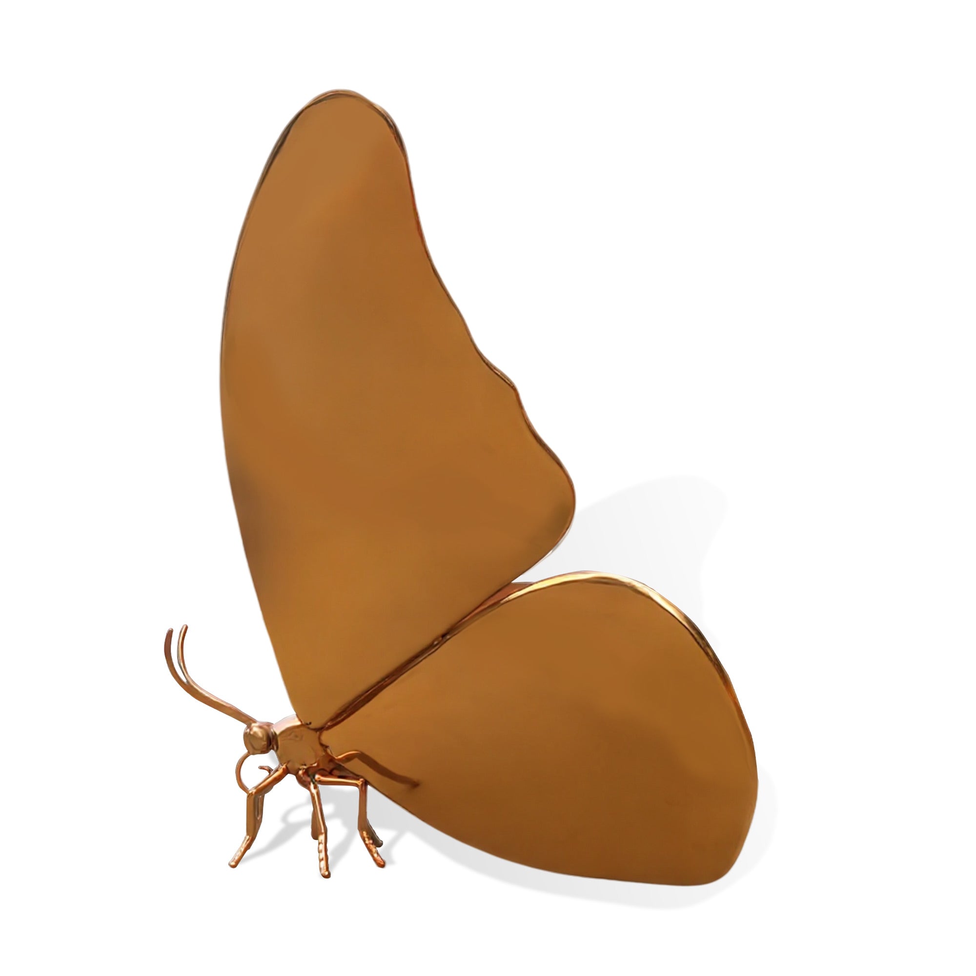Brown butterfly-shaped sculpture on a white background