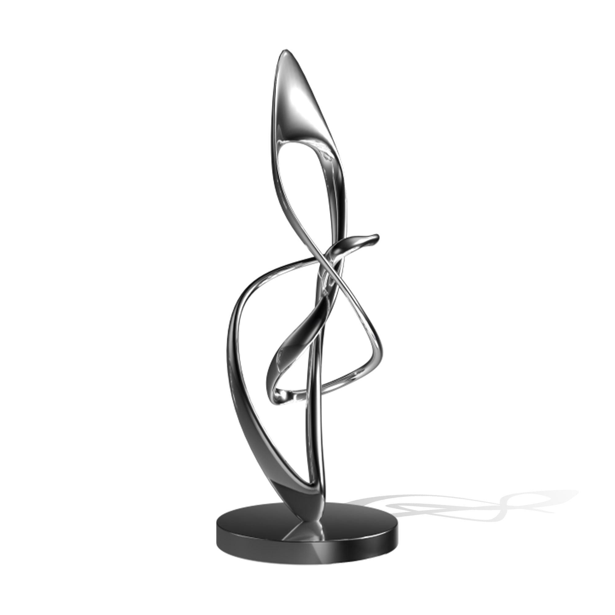 Silver abstract sculpture on a white background
