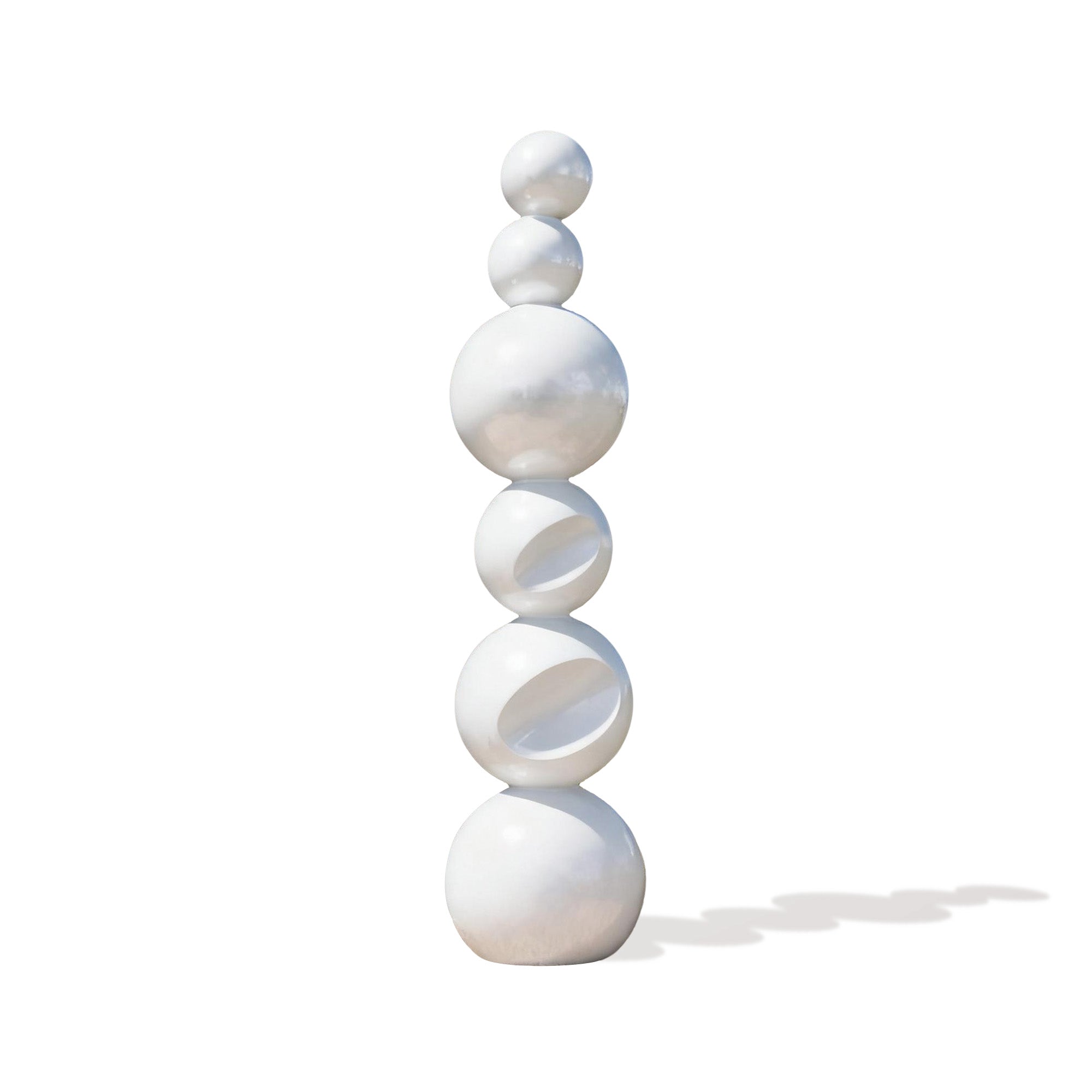 Soft Gravity white stacked sphere sculpture with a glossy finish and two carved bowl openings, shown as a single product image on a white background