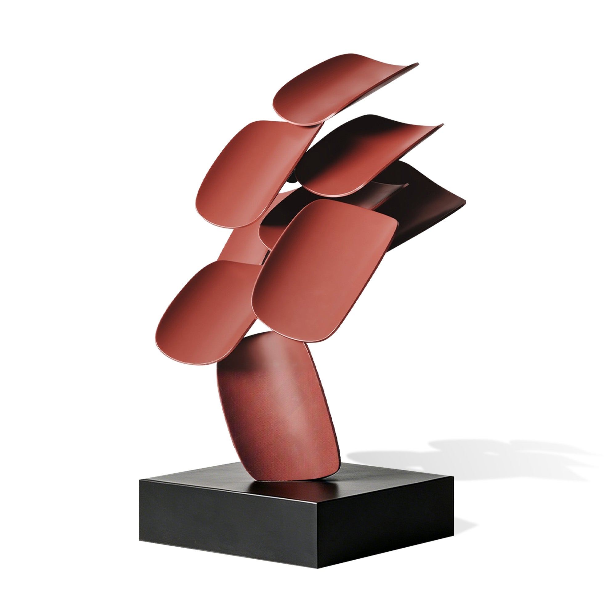 Abstract sculpture with brown and black colors on a white background