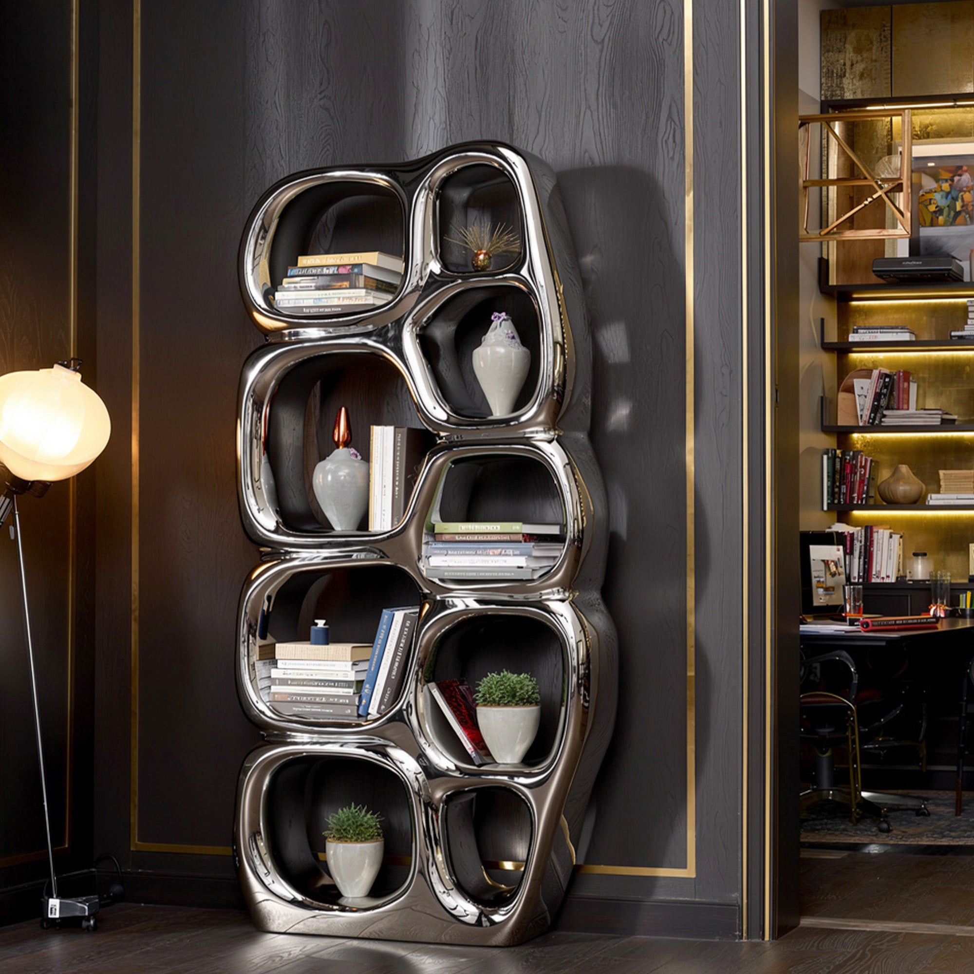 FINEST "Liquid Frame" Stainless Steel Sculptural Display Shelf – Contemporary Mirror Finish Functional Art FS-306