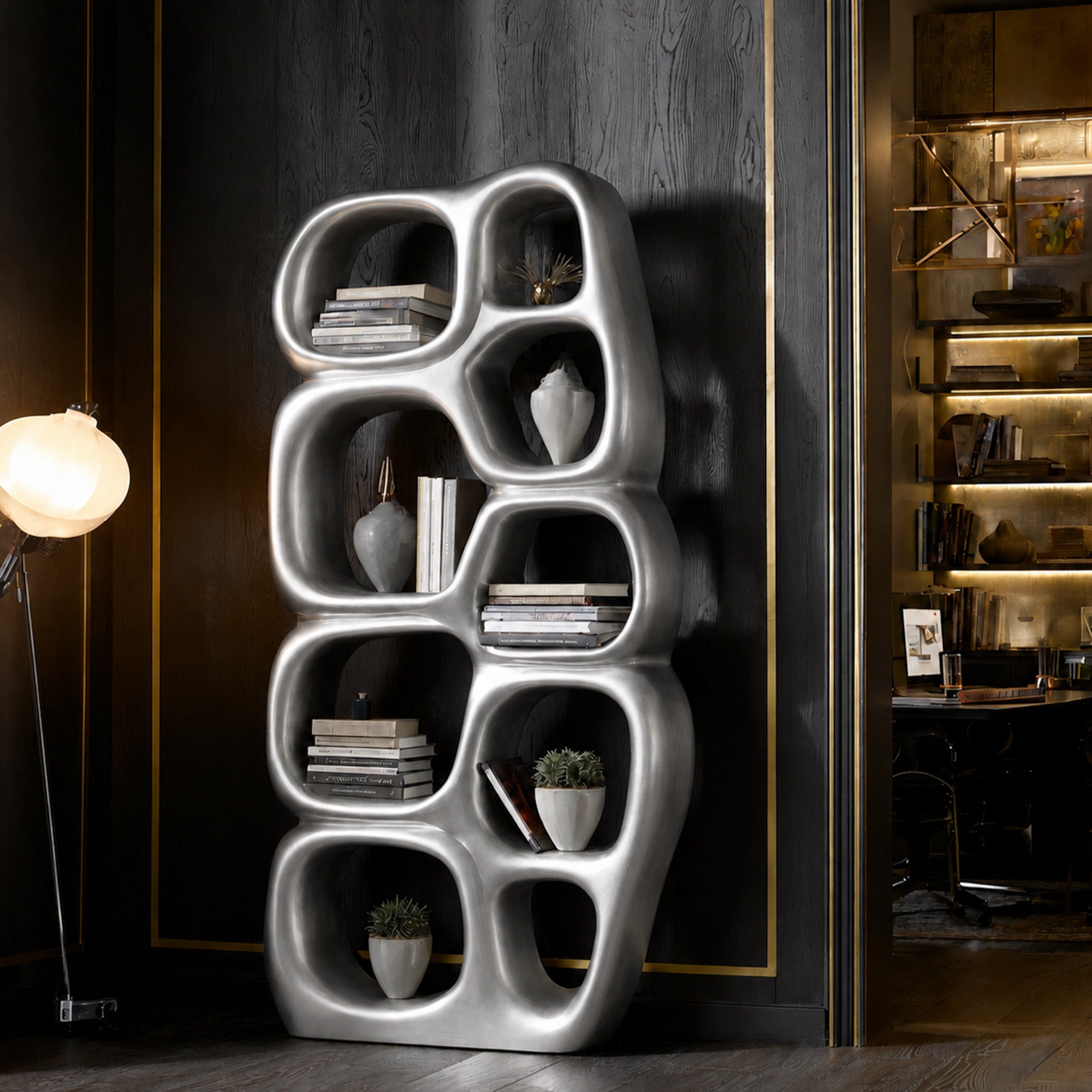 FINEST "Liquid Frame" Stainless Steel Sculptural Display Shelf – Contemporary Mirror Finish Functional Art FS-306