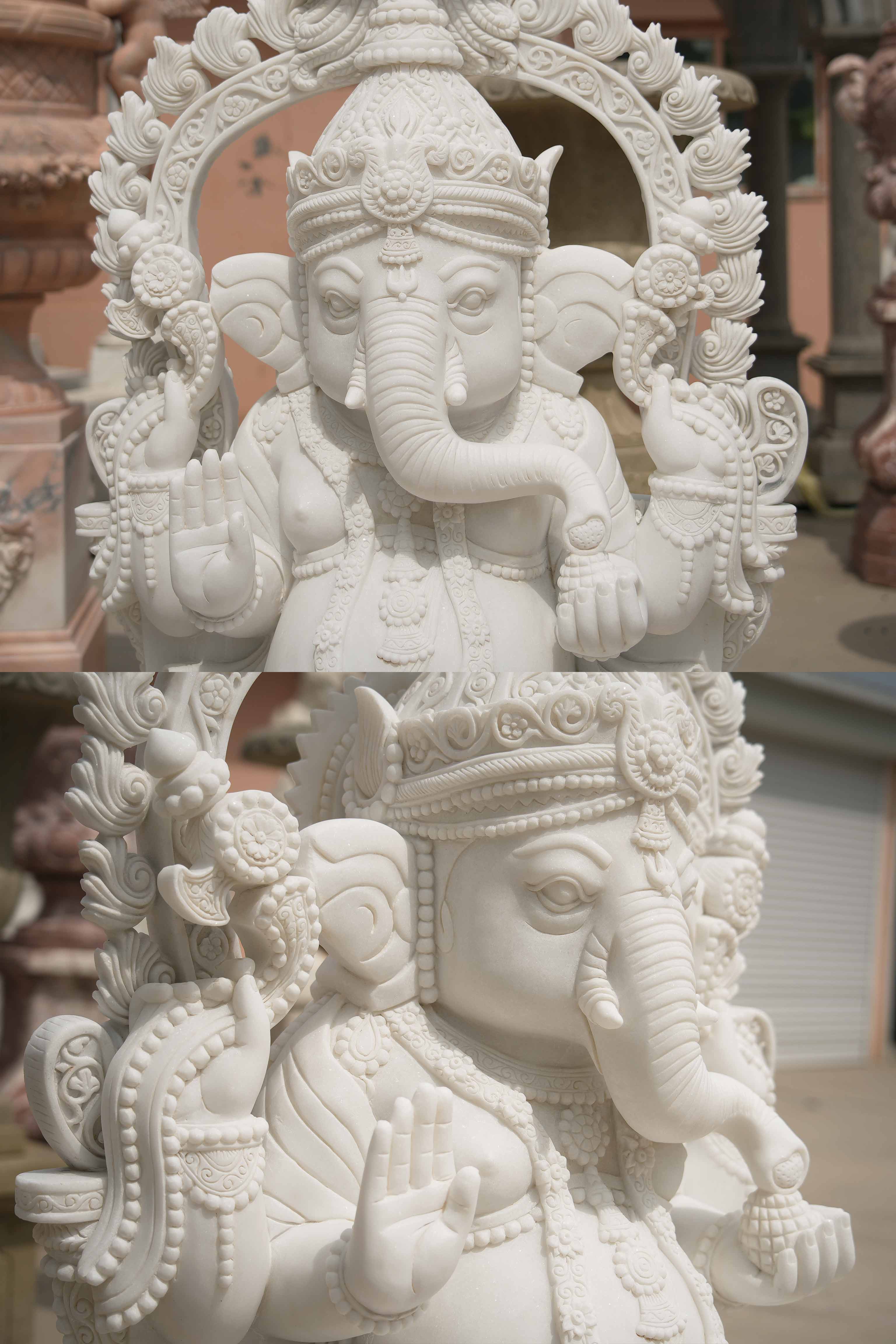 FINEST Custom White Marble Ganesha Sculpture FM-054