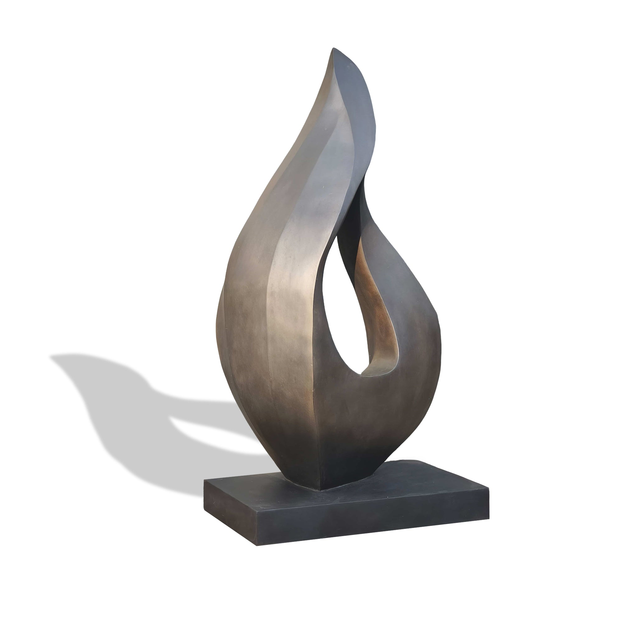 Contemporary abstract bronze sculpture with smooth, sweeping lines, ideal for adding a unique touch to outdoor landscapes.
