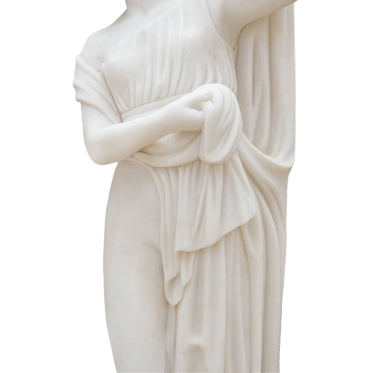 Classical marble bathing woman statue displayed beside a fireplace elegant indoor decor sculpture