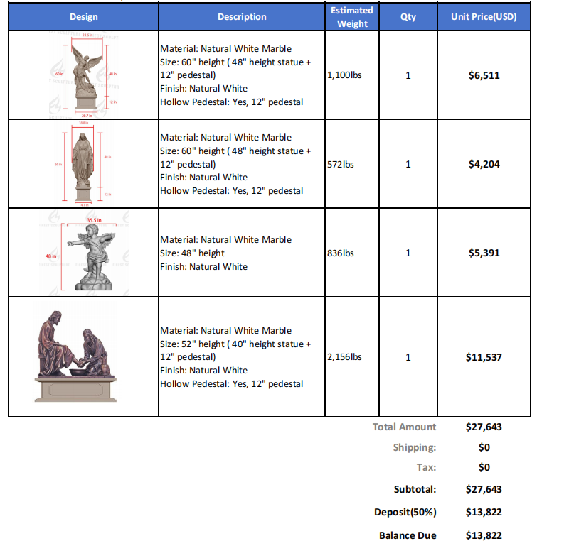 Custom Link for Julie seguin of Custom Marble Sculpture-50% Balance