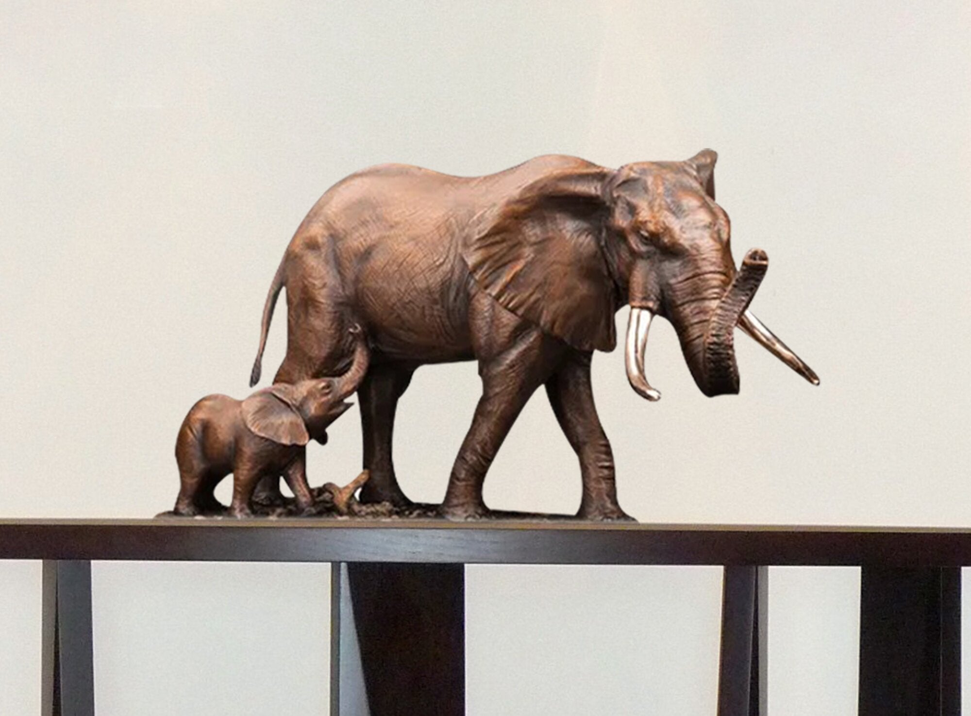 Bronze Mother and Baby Elephant Sculpture