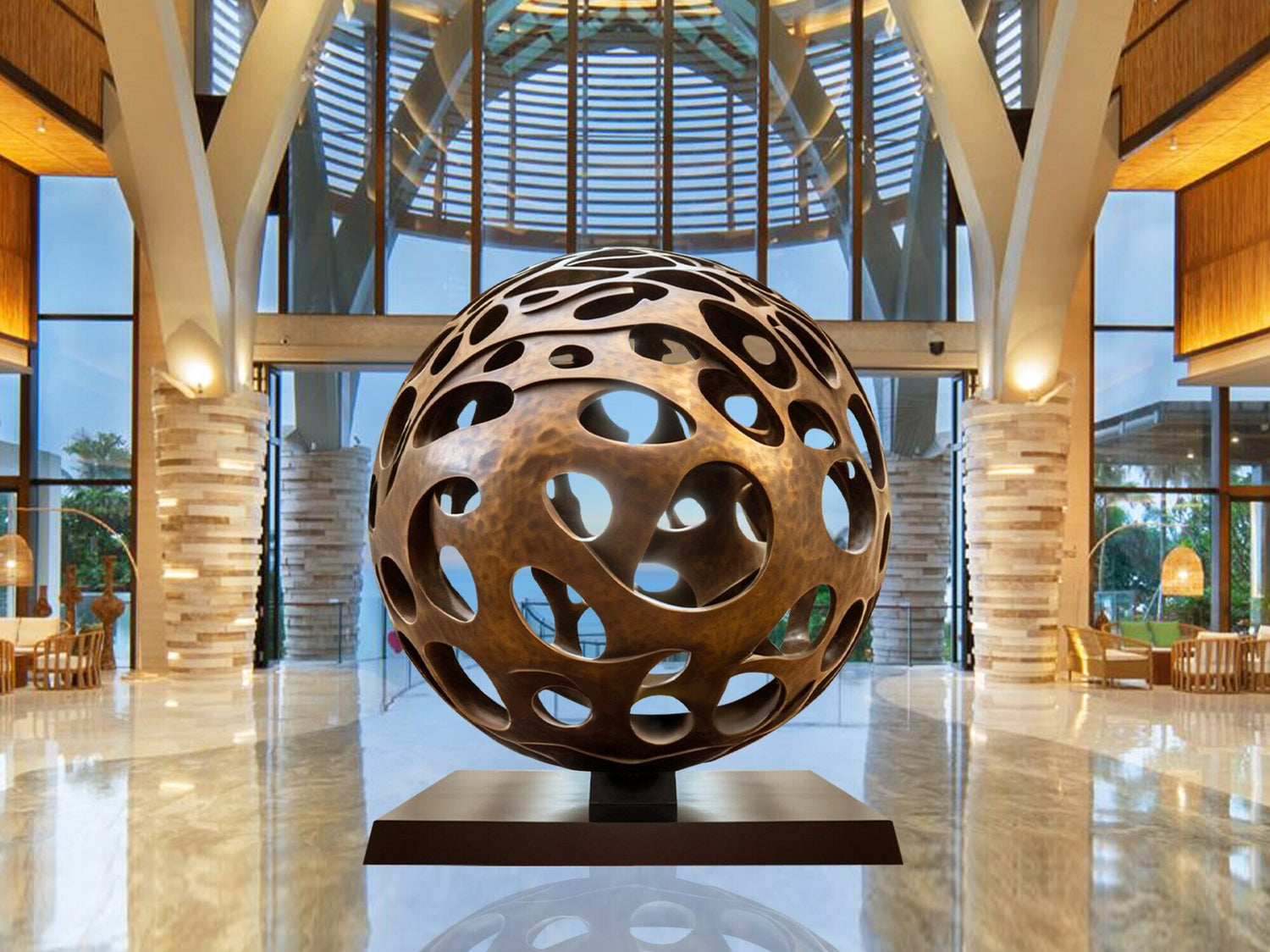 Finest bronze hollow ball sculpture display indoor lobby