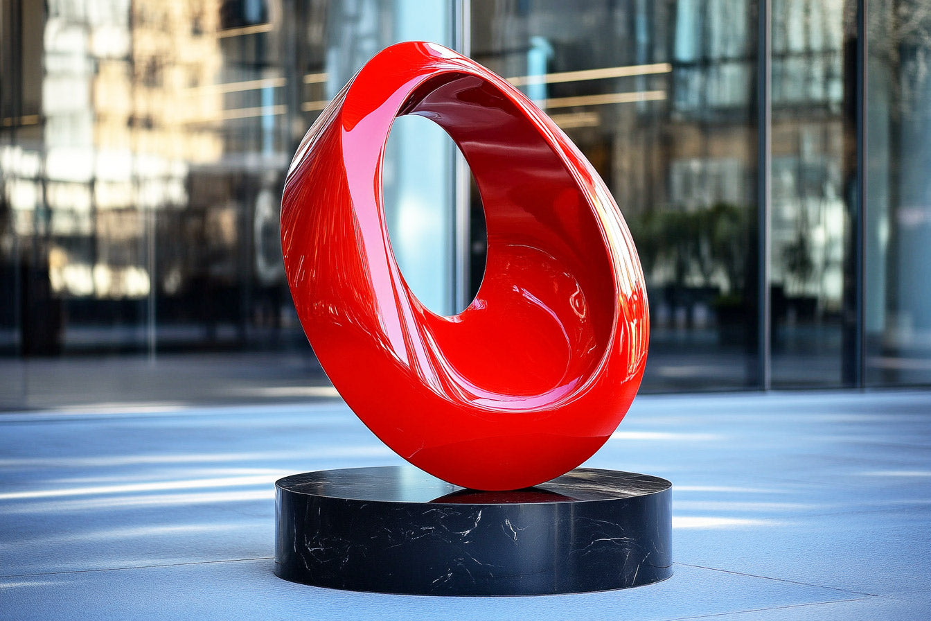 red abstract stainless steel sculpture