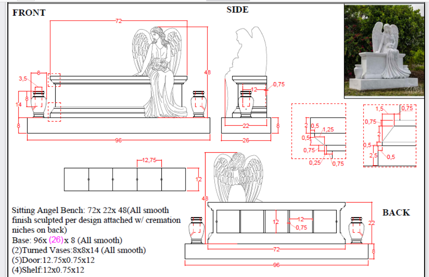 Custom Link for Marisol Trevizo  of Custom Garden Memorial Angel Statue-50% Deposit