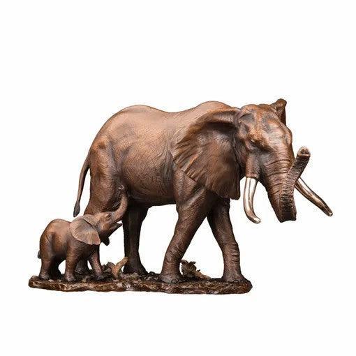 bronze mother and baby elephants sculptures