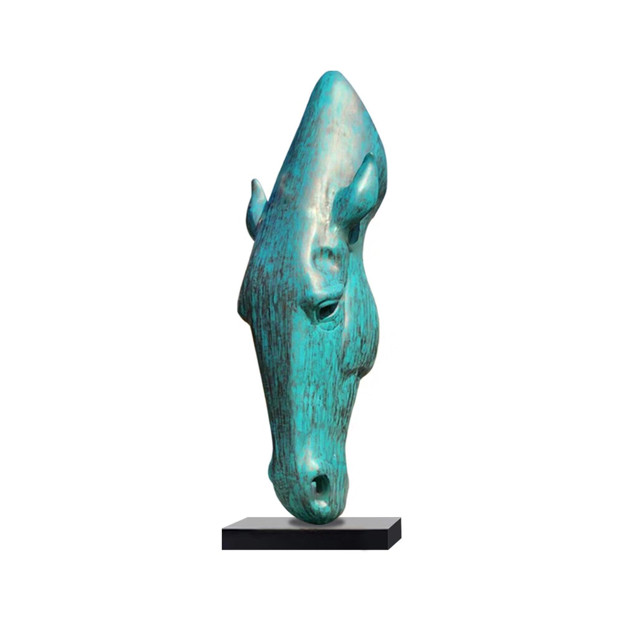 patina bronze horse head statue with base