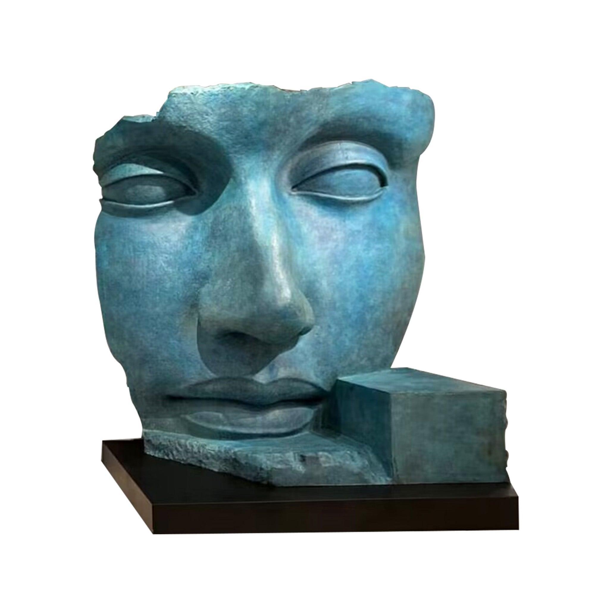 bronze face statue patina color with base