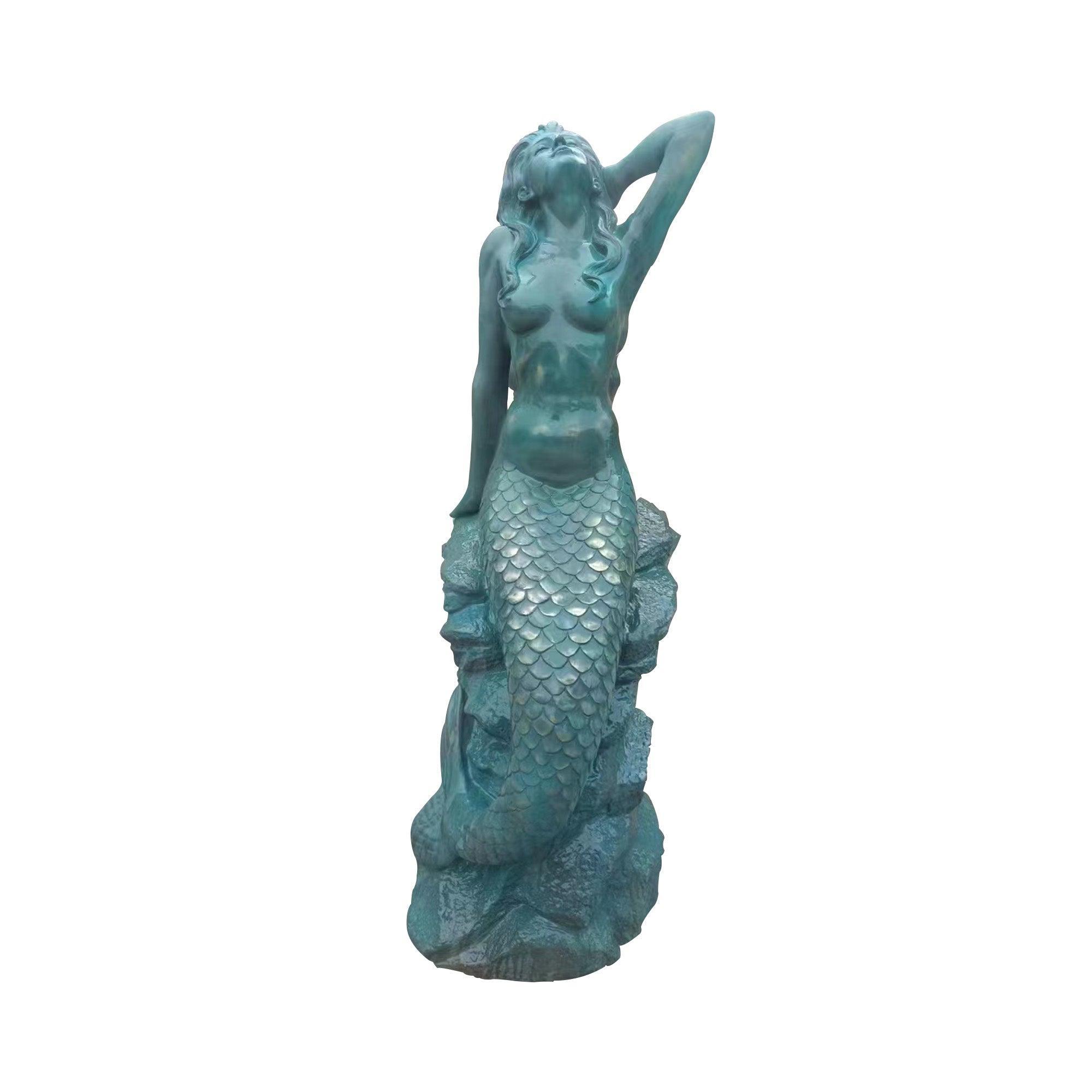 mermaid patina bronze statue