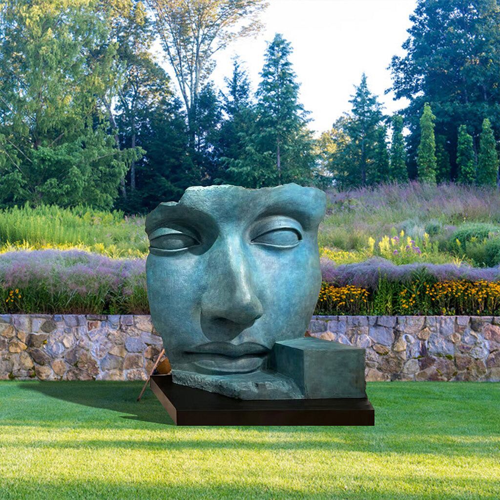 outdoor statues abstract bronze face sculpture