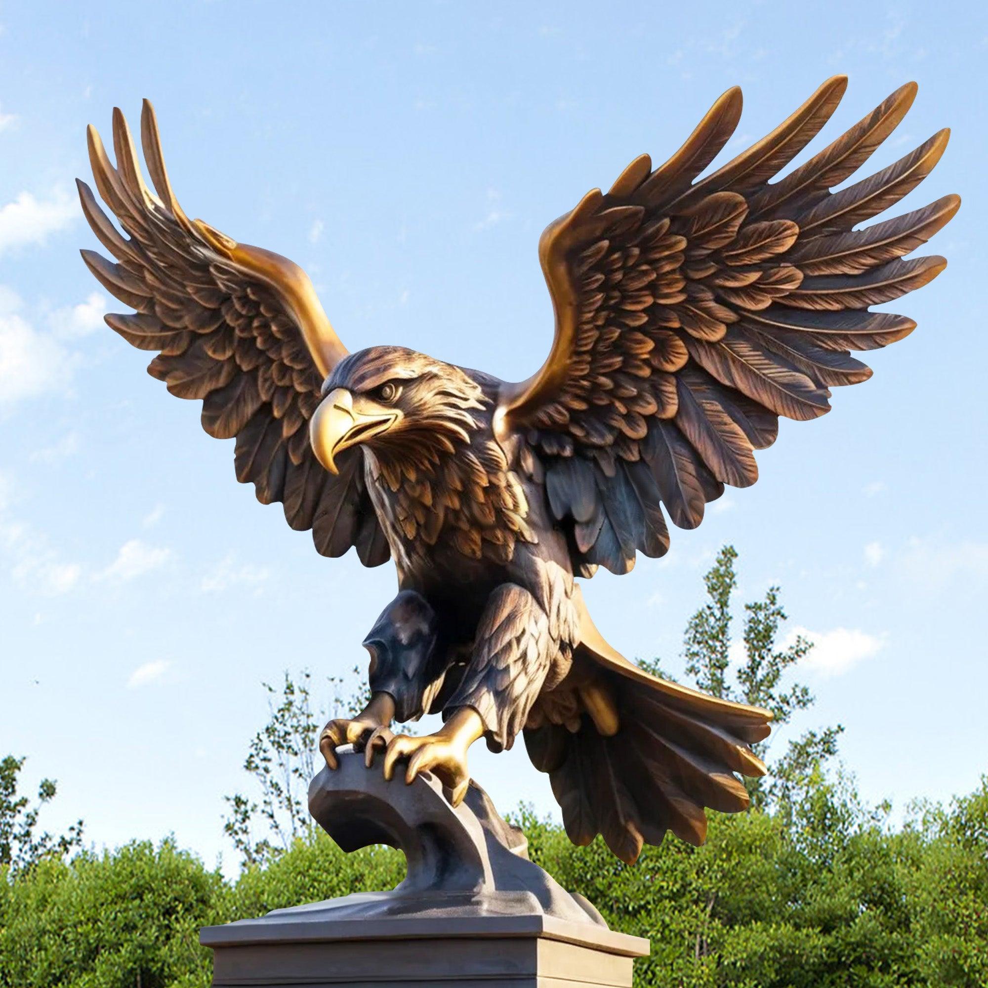 outdoor garden statues wings spanning in flight bronze eagle statue standing on stone