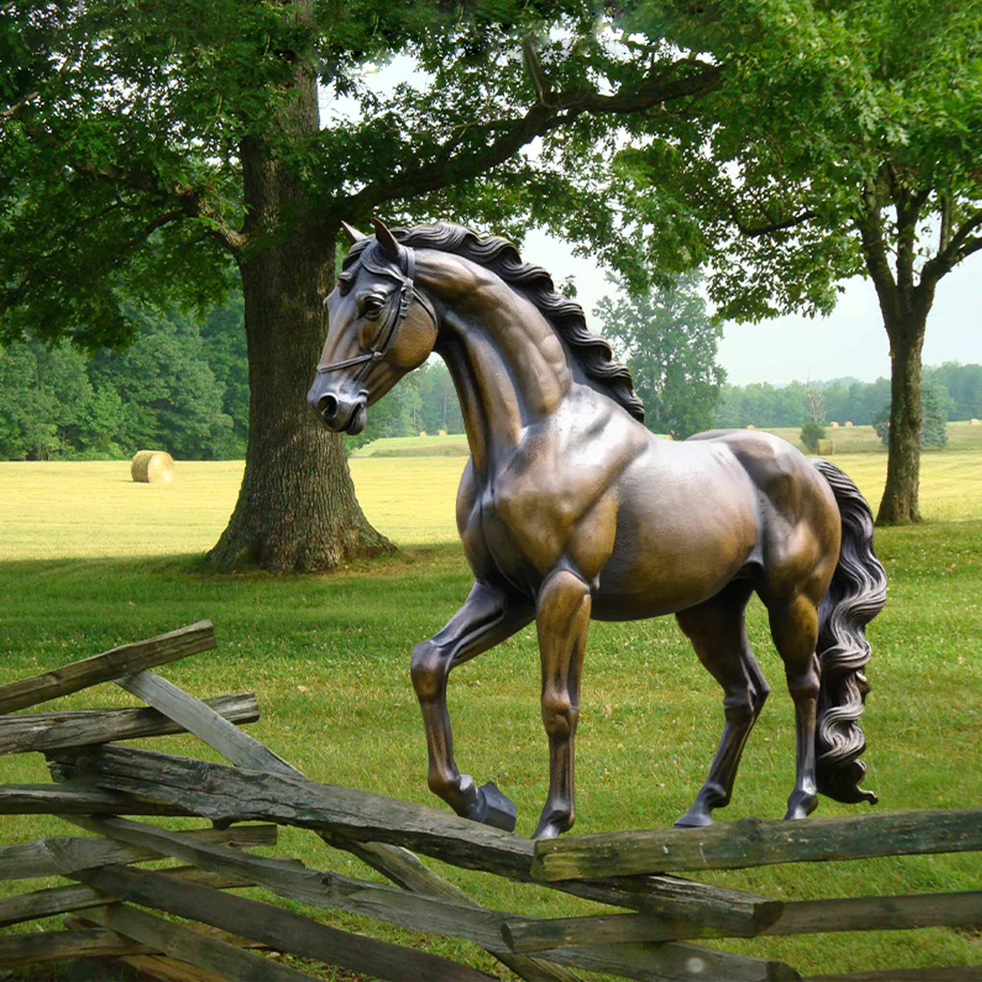 life size bronze horse sculpture outdoor in garden