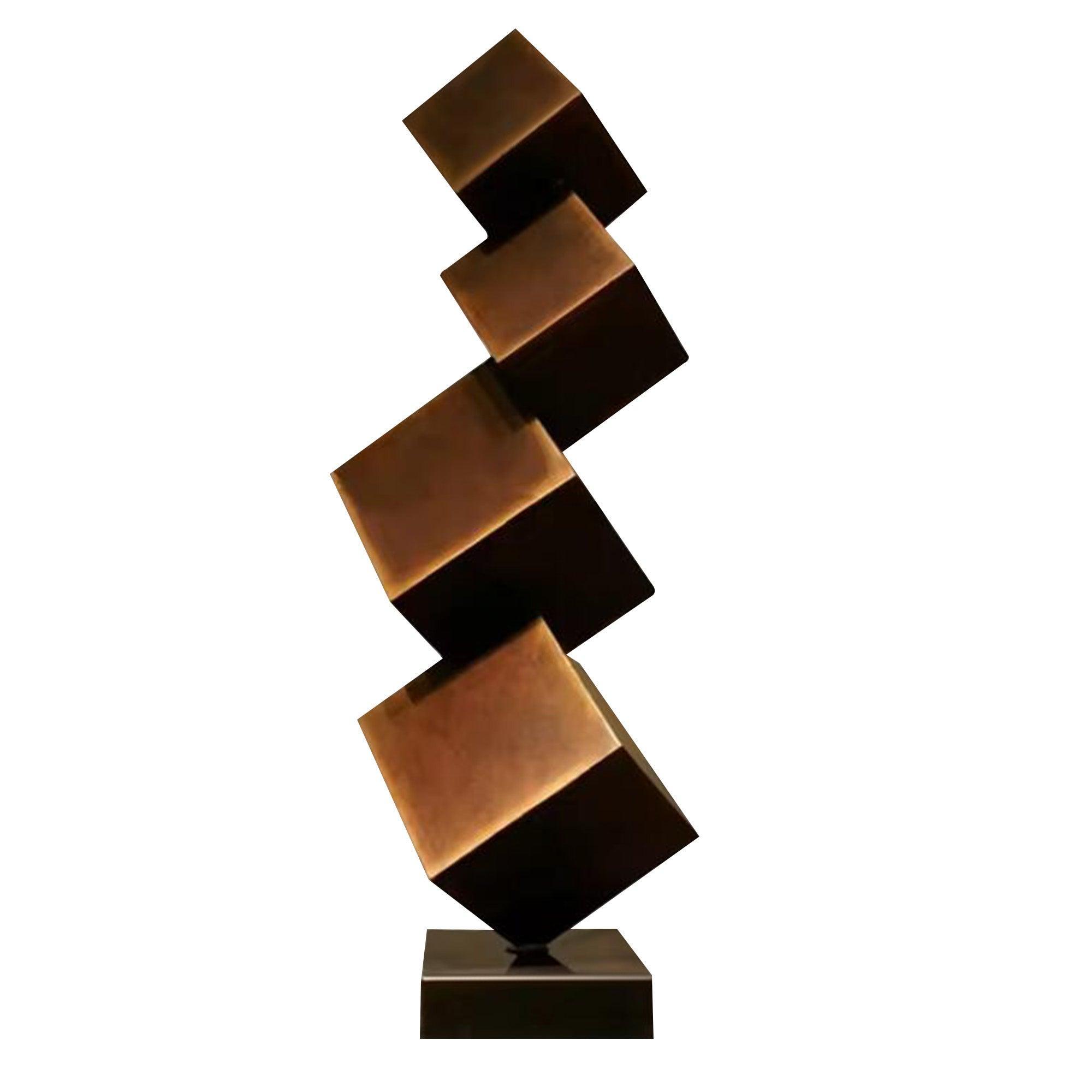 bronze color abstract sculpture stacked cubes indoor bronze sculptures