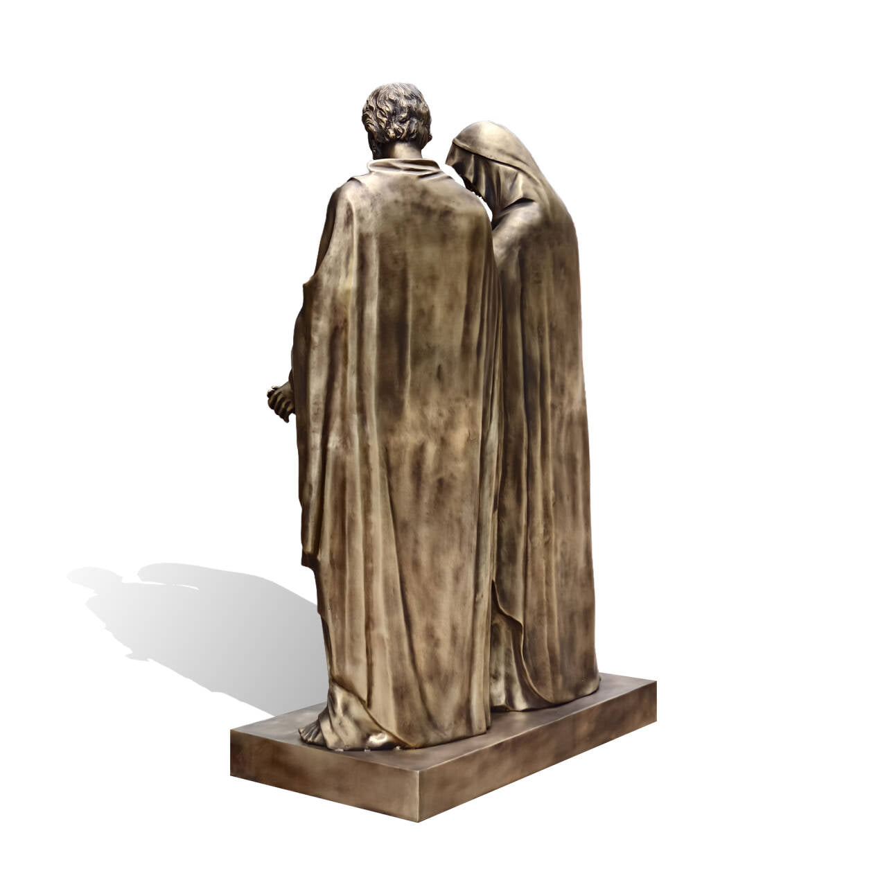 Back view of antique bronze Holy Family sculpture with robes-1