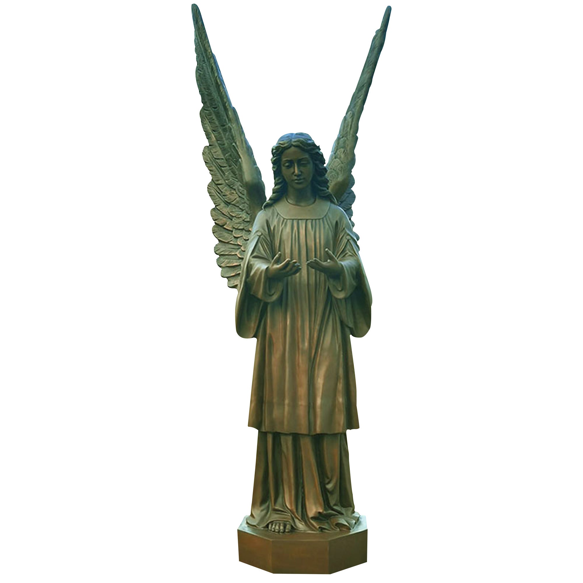 Bronze statue of a guardian angel with outstretched wings