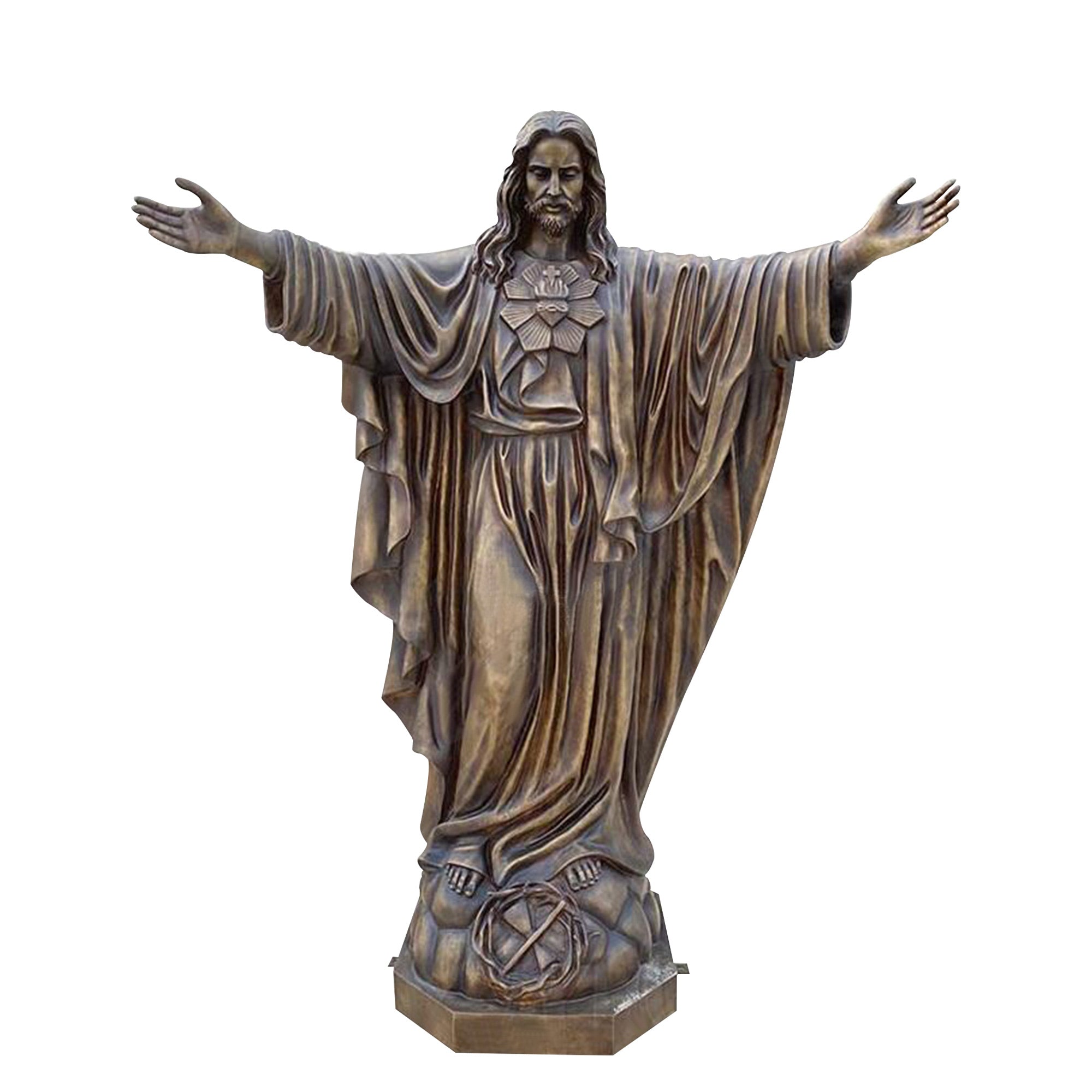 Bronze statue of Jesus Christ with outstretched arms