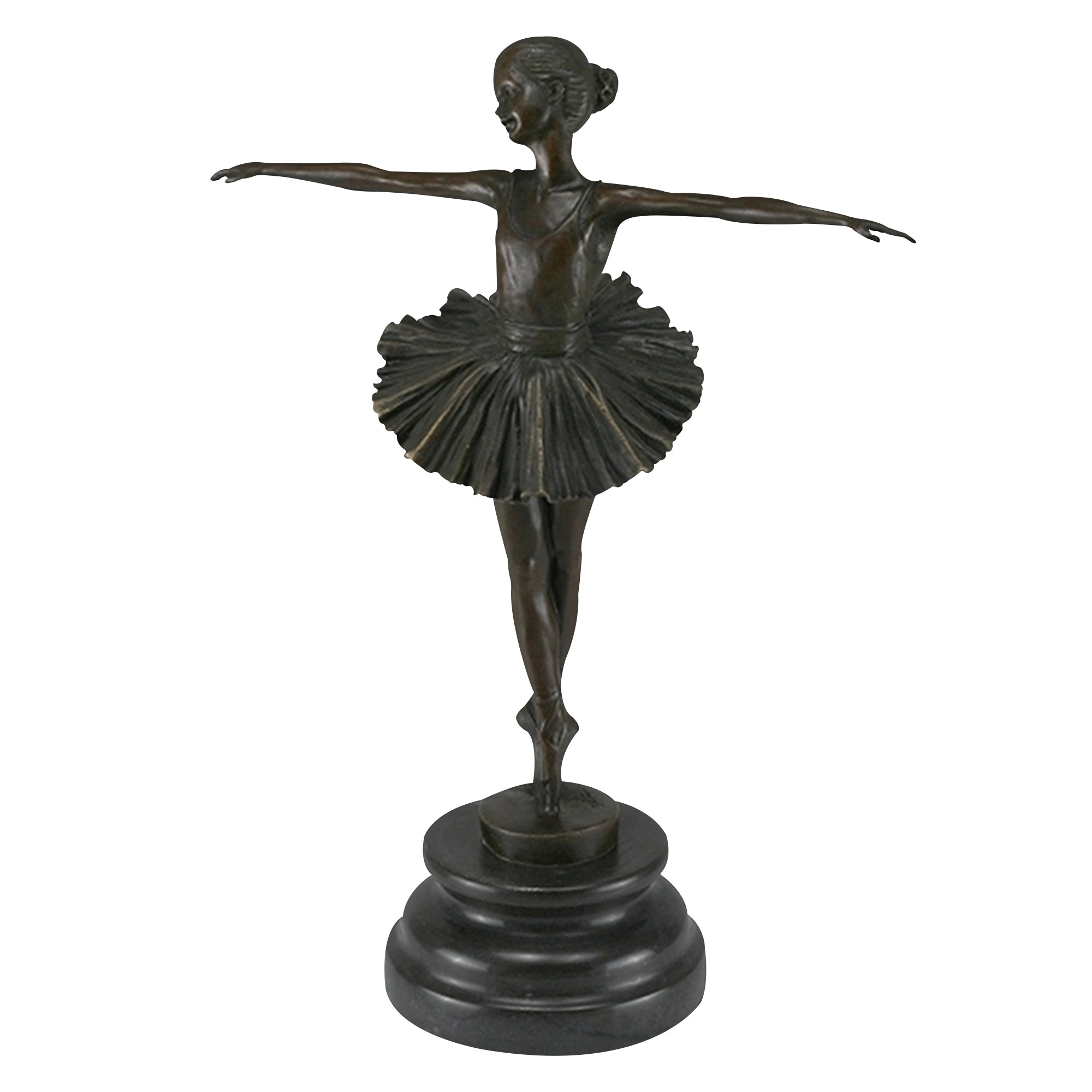 Bronze sculpture of a young ballerina in a graceful pose