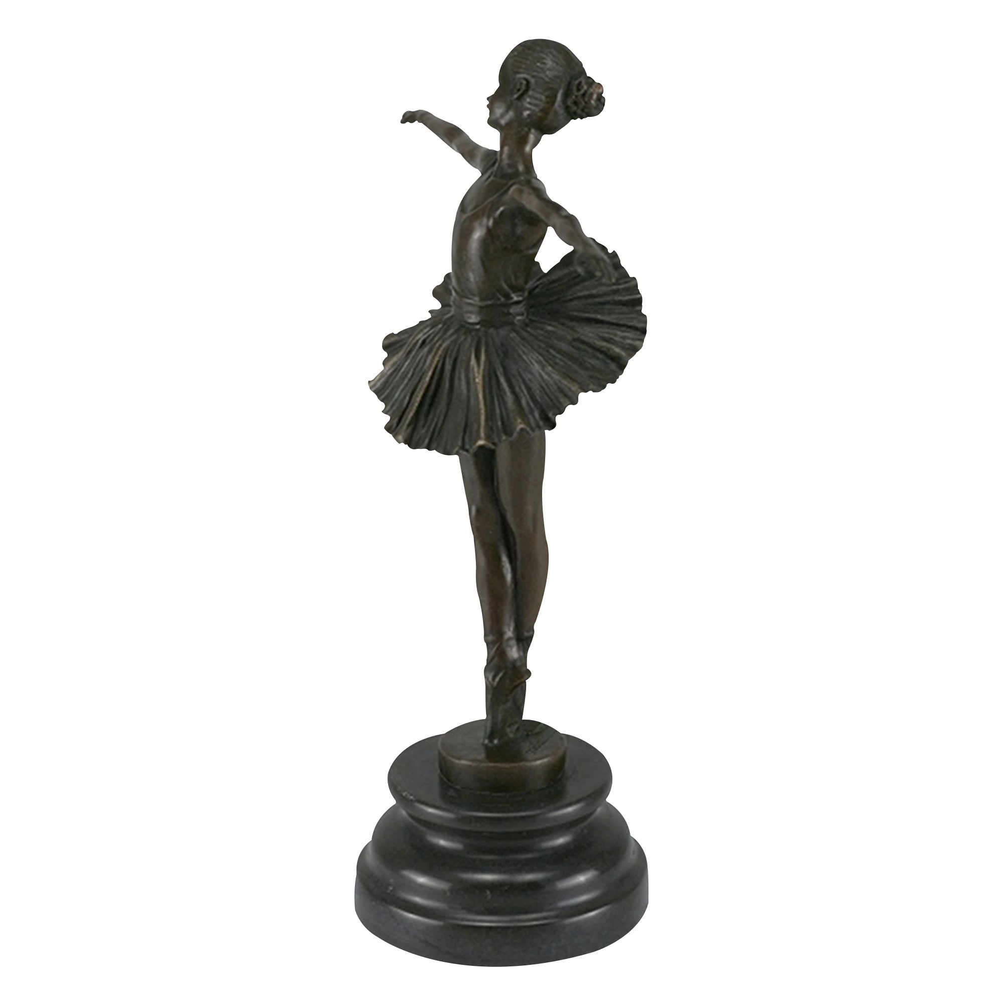 Bronze sculpture of a young ballerina in a graceful pose