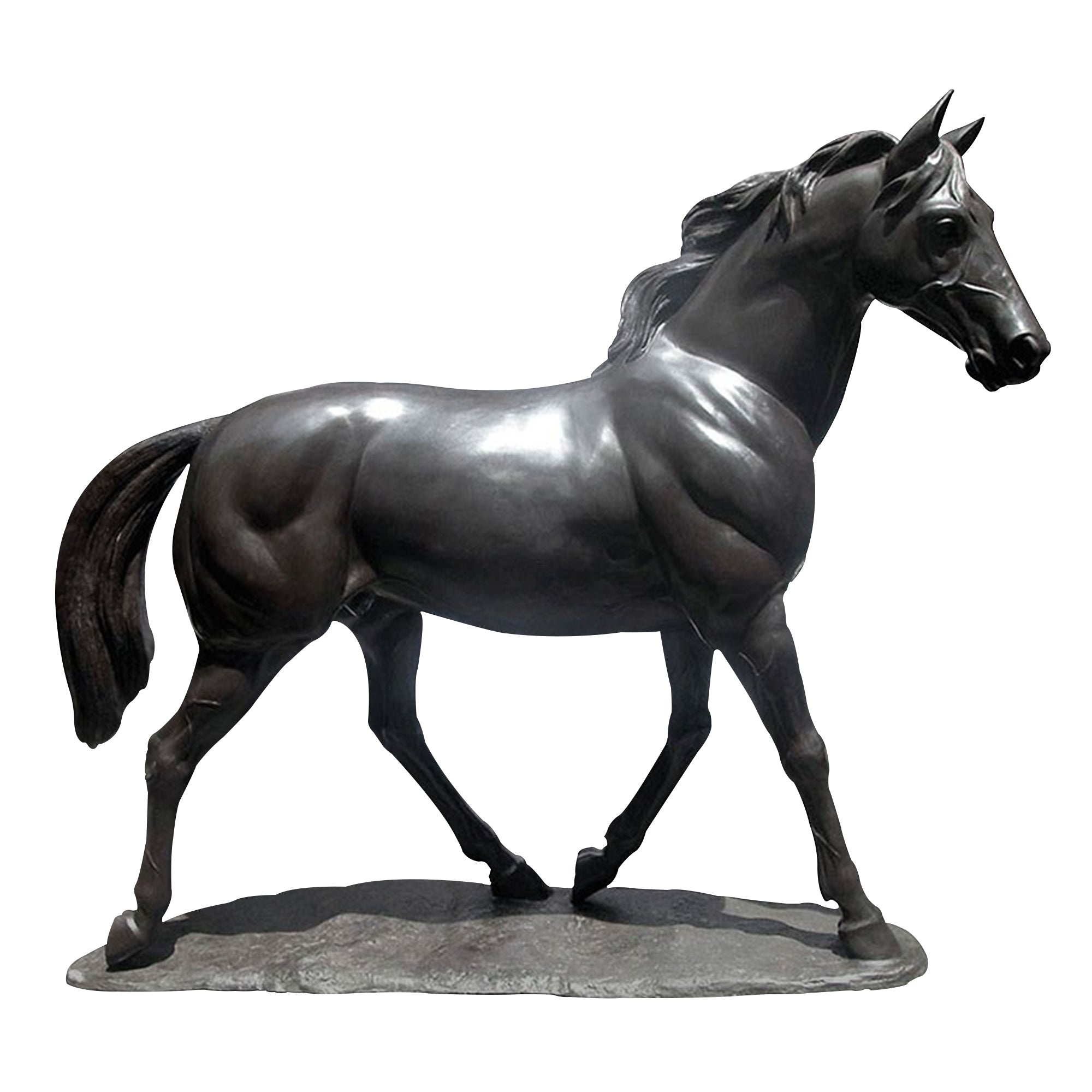 Bronze sculpture of a black stallion in a proud stance