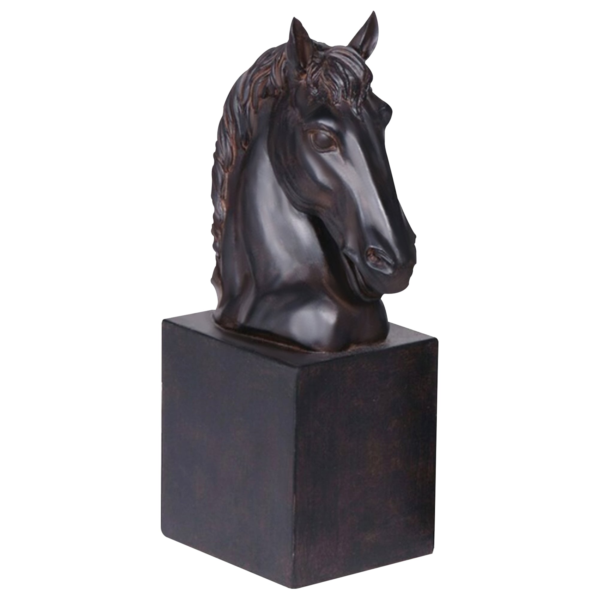 Cast bronze black horse head sculpture with a matte finish