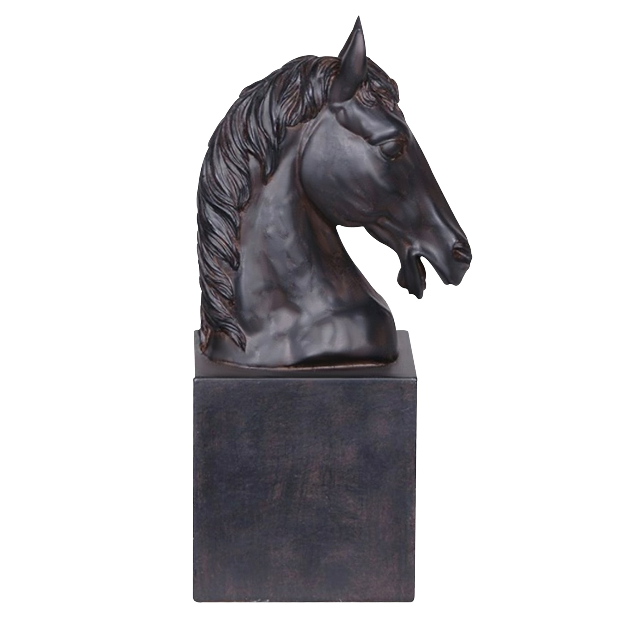 Cast bronze black horse head sculpture with a matte finish