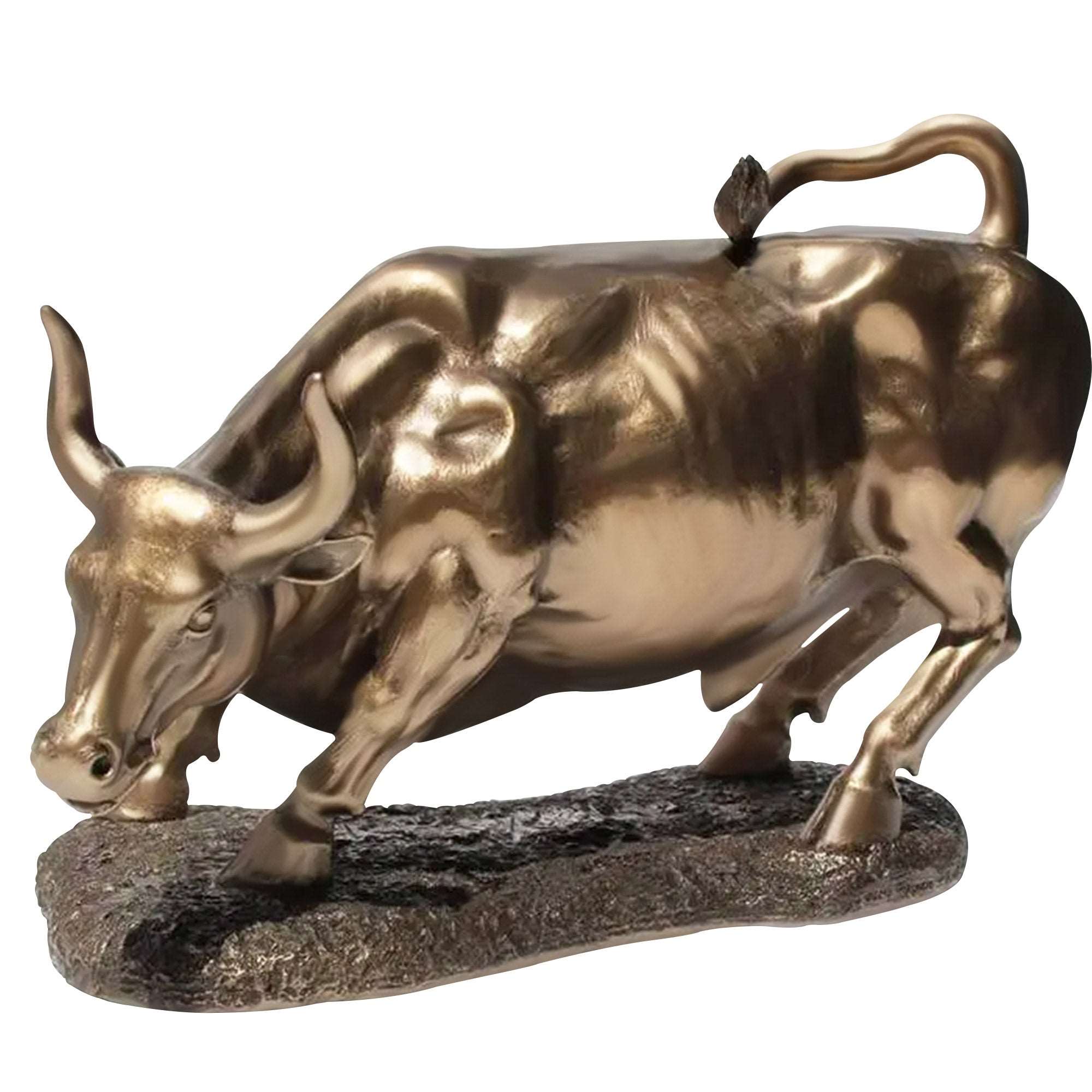 Polished Bronze Charging Bull Sculpture