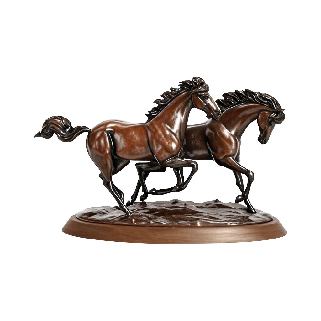 Bronze Galloping Double Horses Sculpture for home or office decor, symbolizing freedom and vitality.