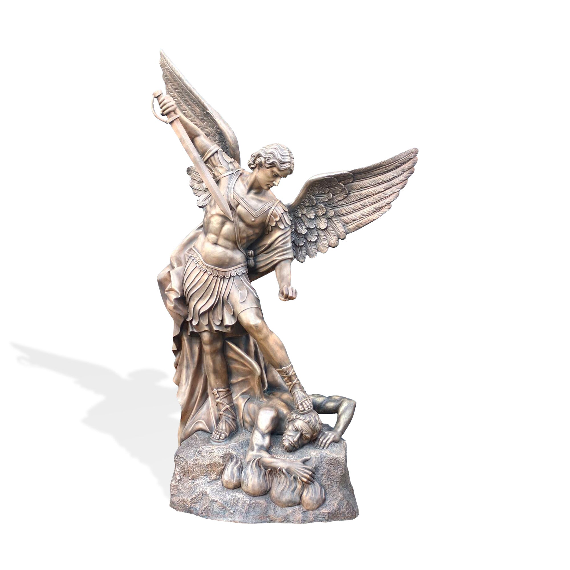Bronze angel sculpture in victory pose, perfect for home decor. A stunning piece for collectors and art enthusiasts.