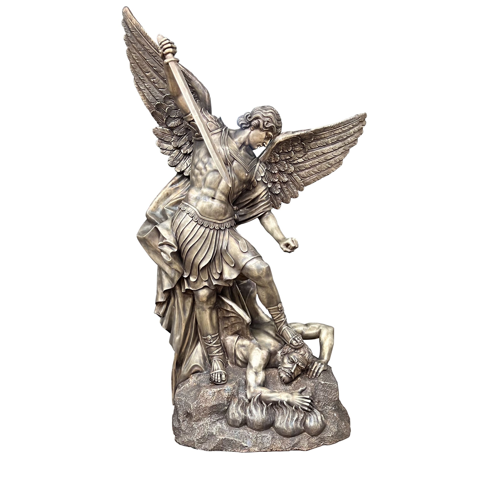 St. Michael the Archangel defender bronze statue with antique bronze finish