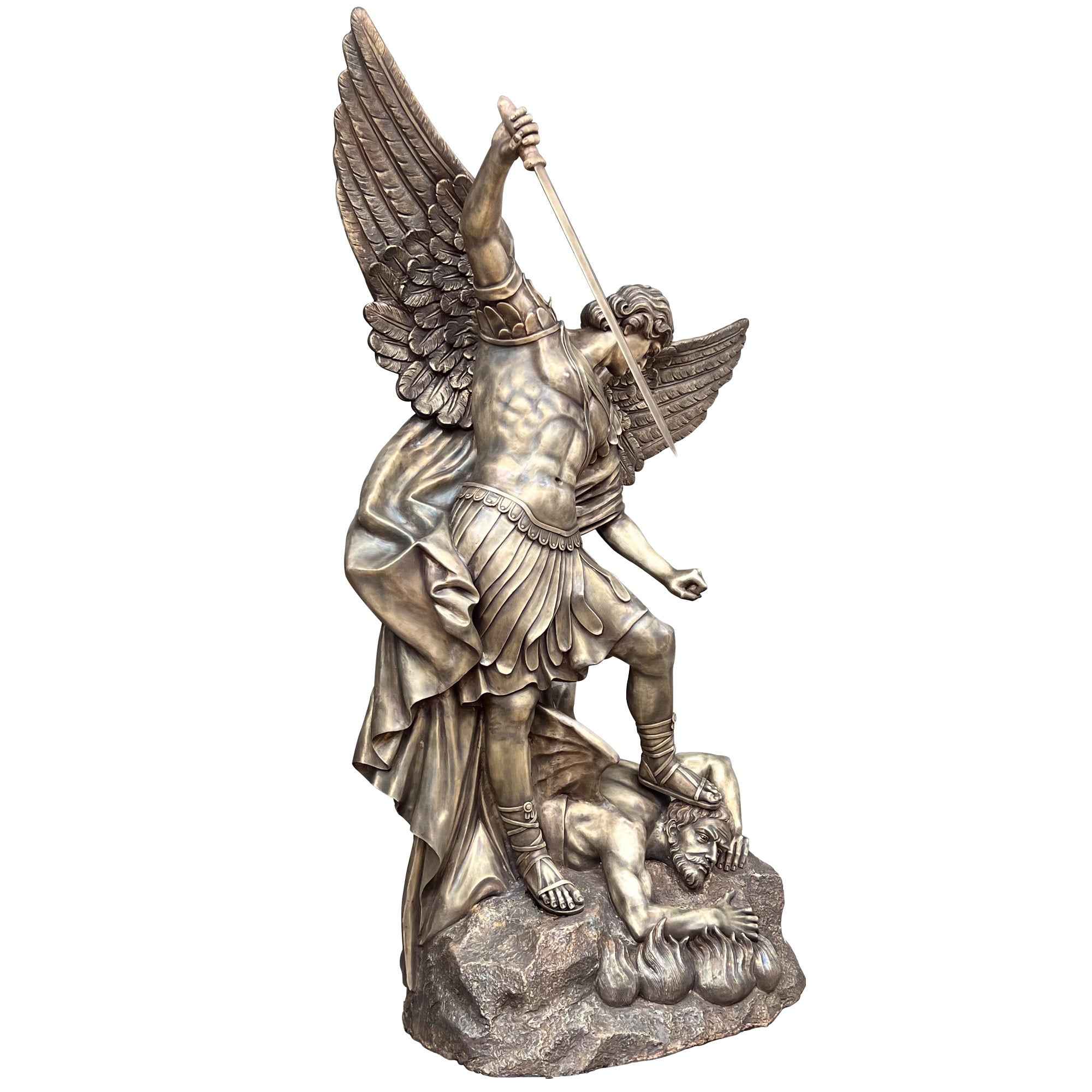 St. Michael the Archangel defender bronze statue with antique bronze finish