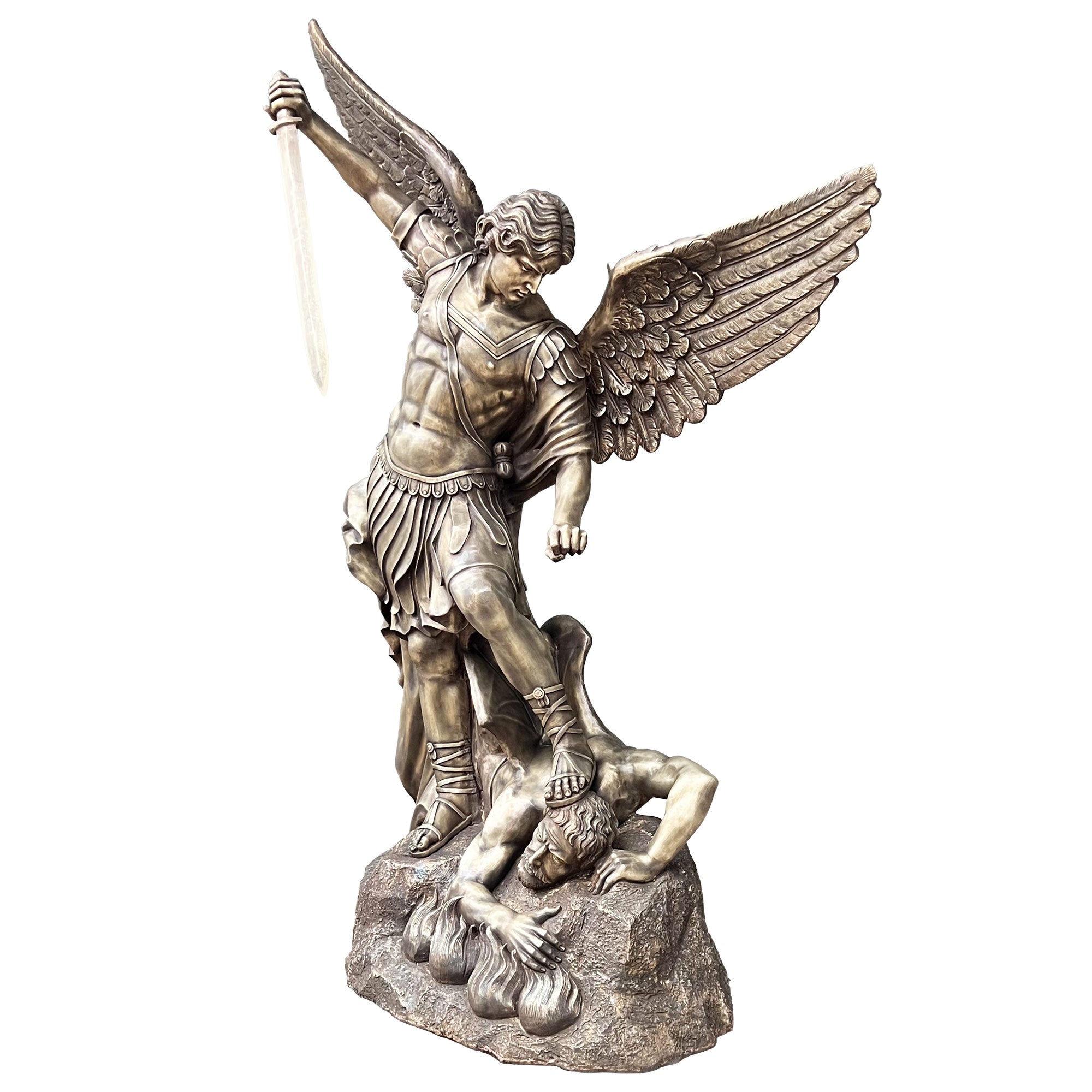 St. Michael the Archangel defender bronze statue with antique bronze finish