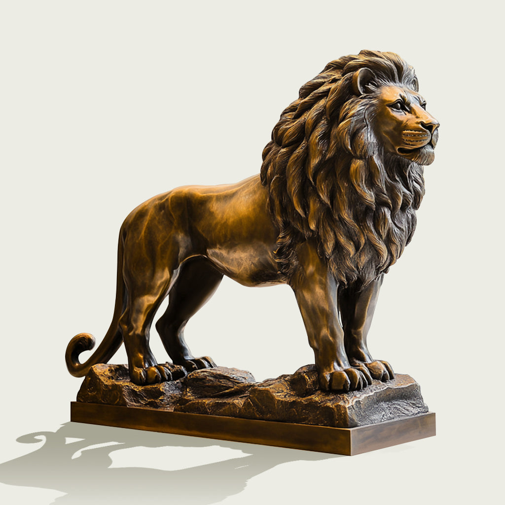 Custom Standing Bronze Lion Statue with a polished finish