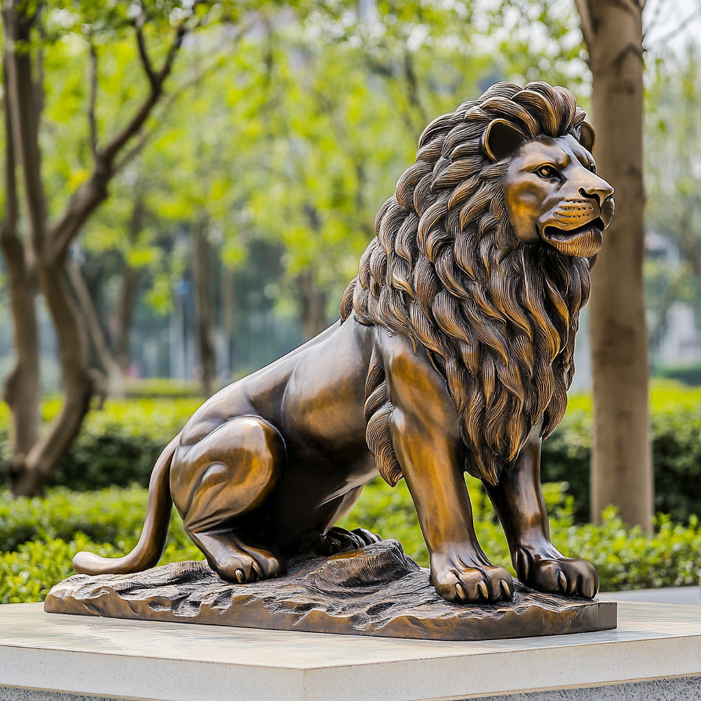 Customizable Sitting Bronze Lion Statue with a classic bronze finish,display in garden