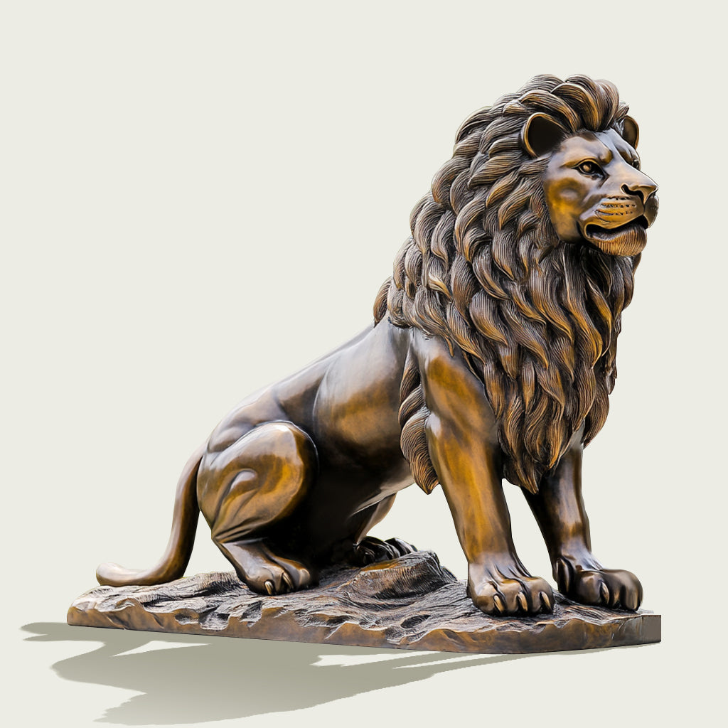 Customizable Sitting Bronze Lion Statue with a classic bronze finish