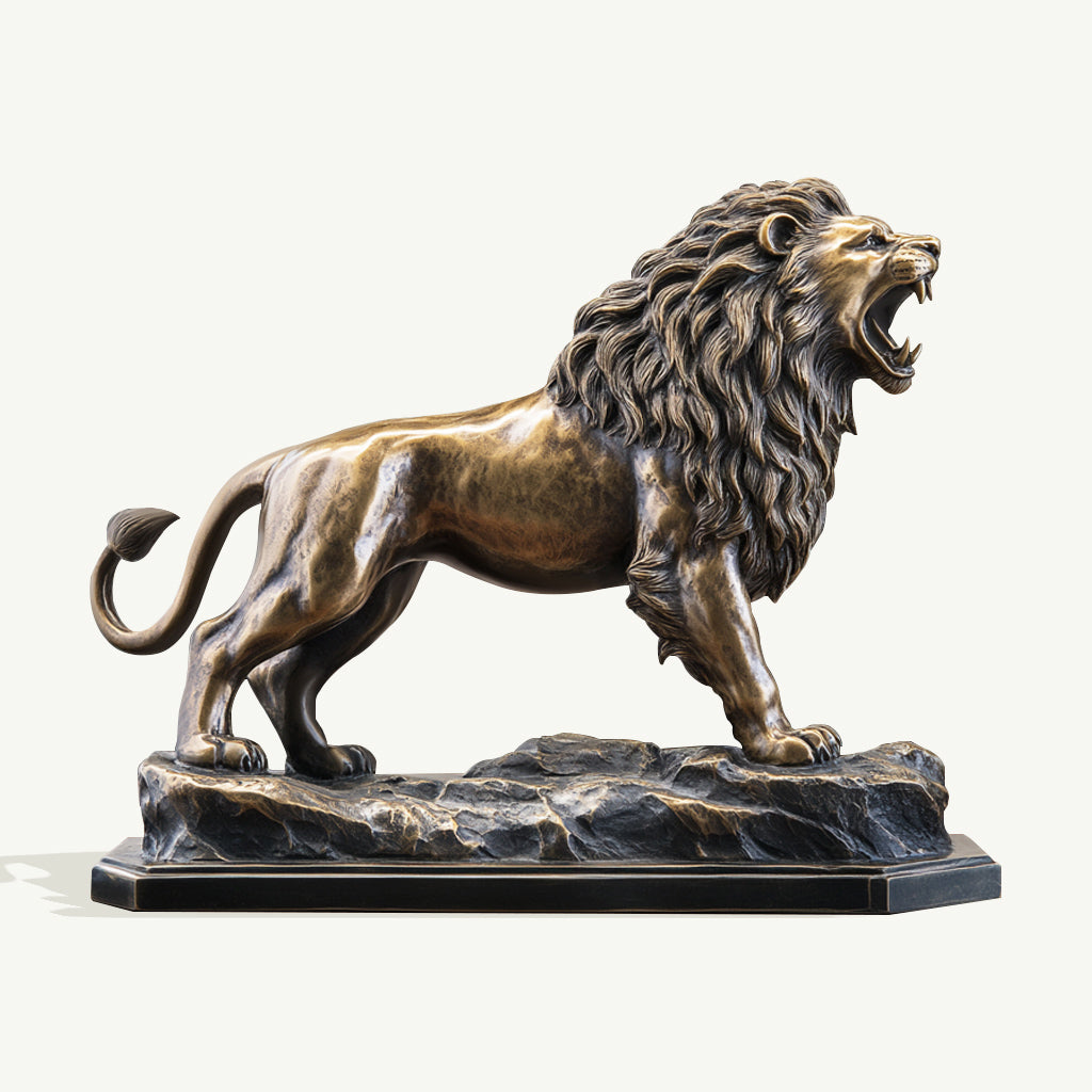 Custom Premium Roaring Bronze Lion Sculpture with an antiqued bronze finish