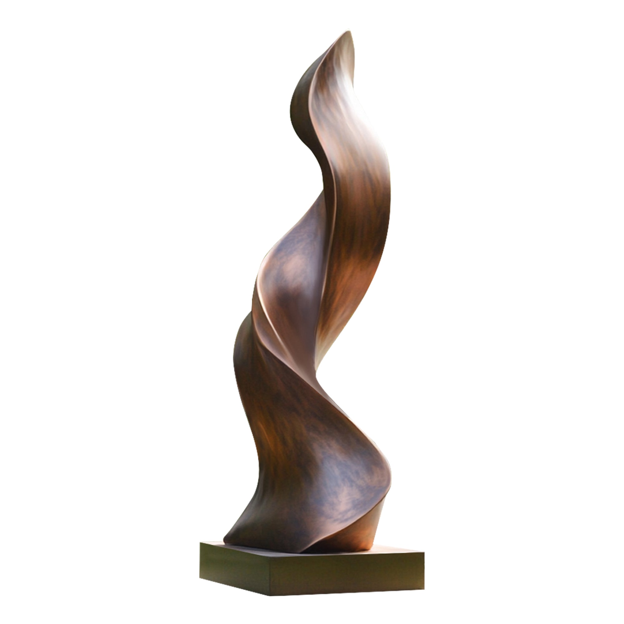  Flame of Serenity abstract bronze sculpture with twisting form, polished antique finish