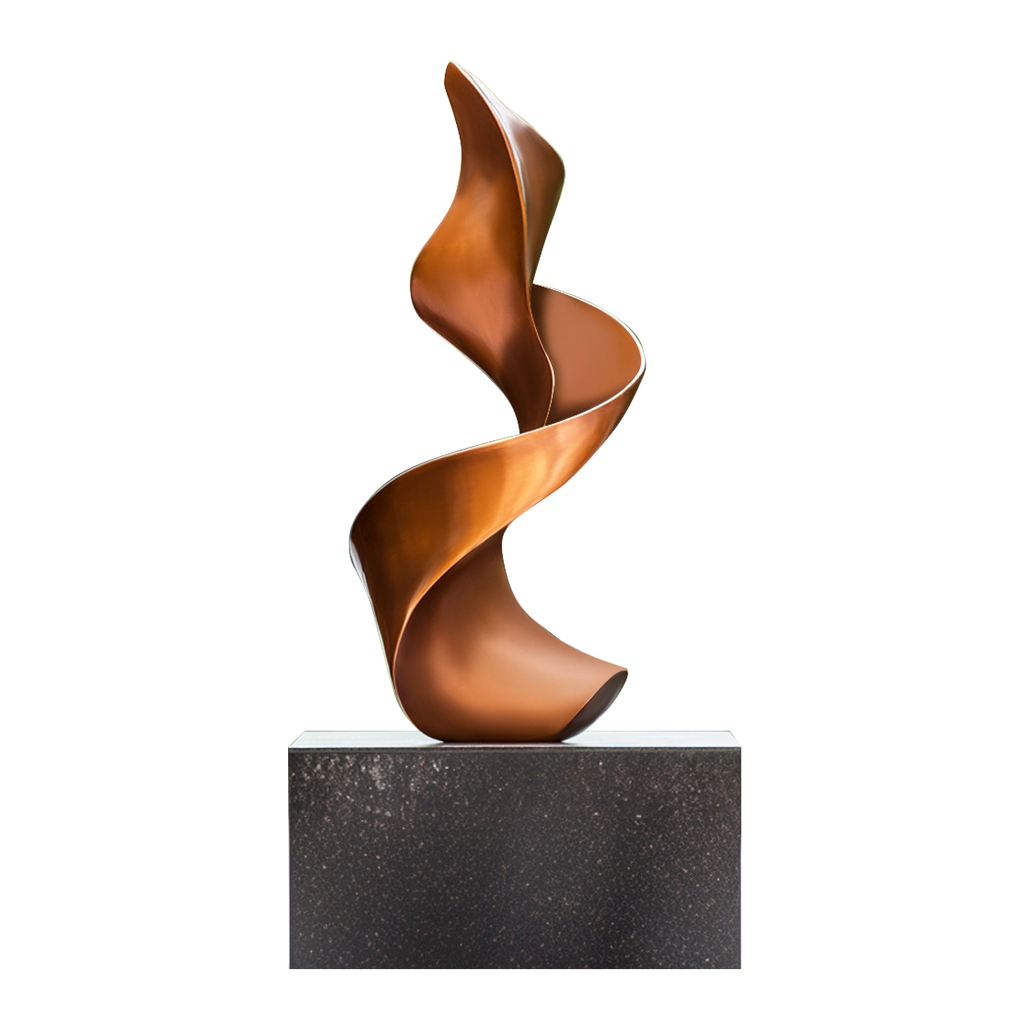 Celestial Fold bronze sculpture with upward spiral form and satin-polished finish