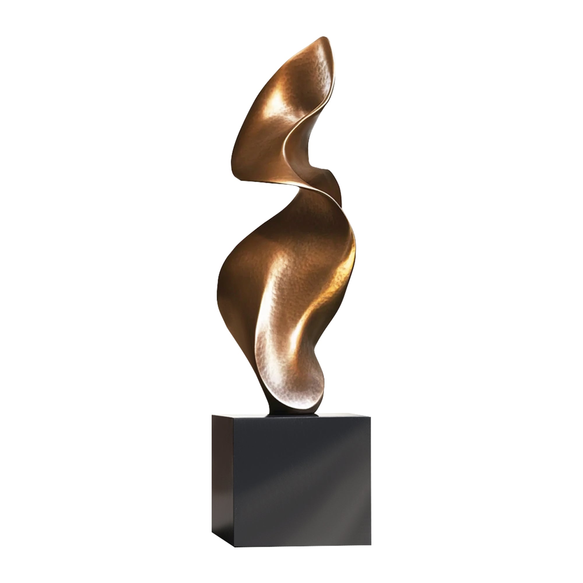 Harmonic Drift bronze sculpture with flowing curved form and satin-polished surface