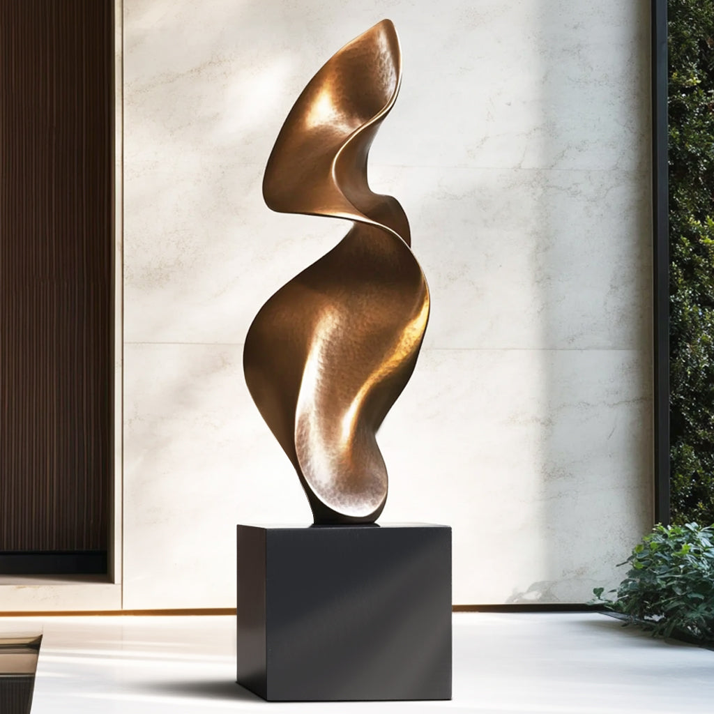 Harmonic Drift bronze sculpture with flowing curved form and satin-polished surface, designed for modern indoor or outdoor installation.