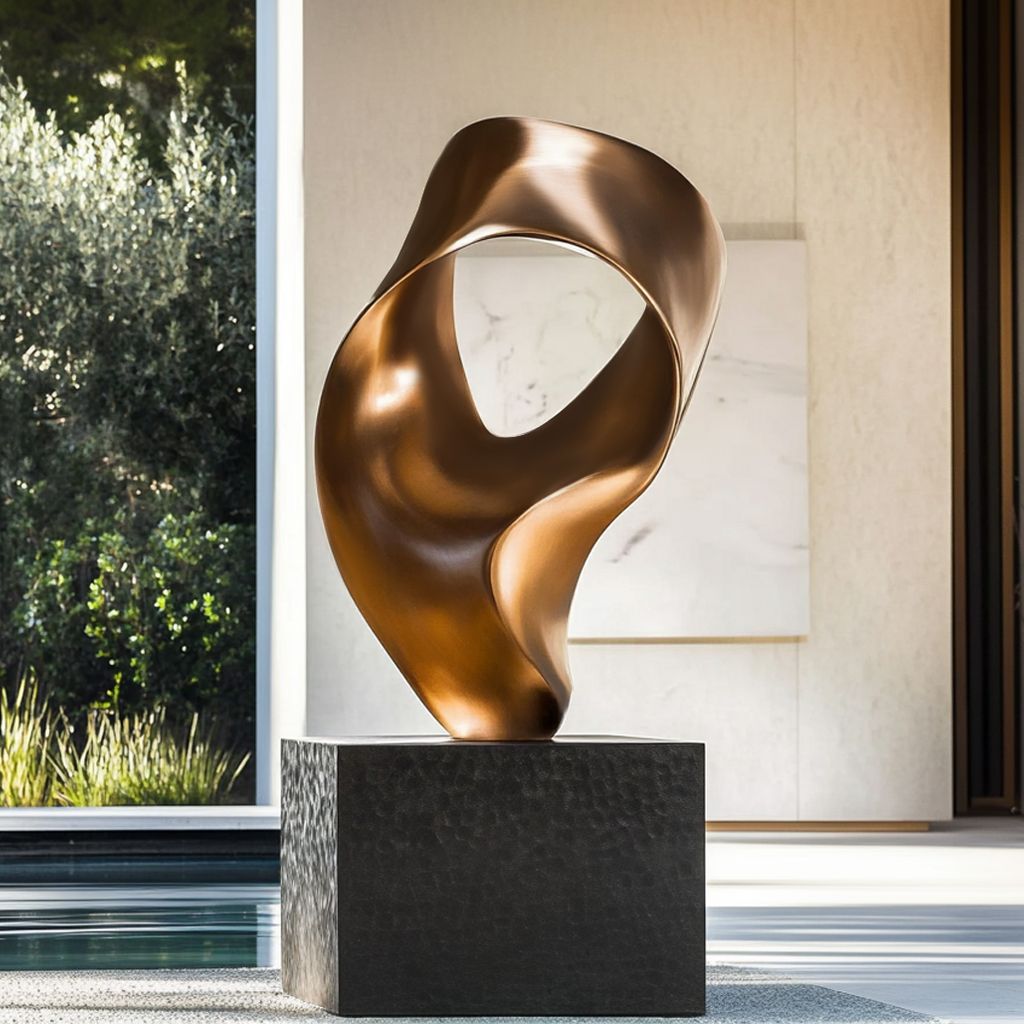 VORTEX polished bronze abstract sculpture for luxury interiors, sculpture gardens, executive offices, and modern architectural spaces.