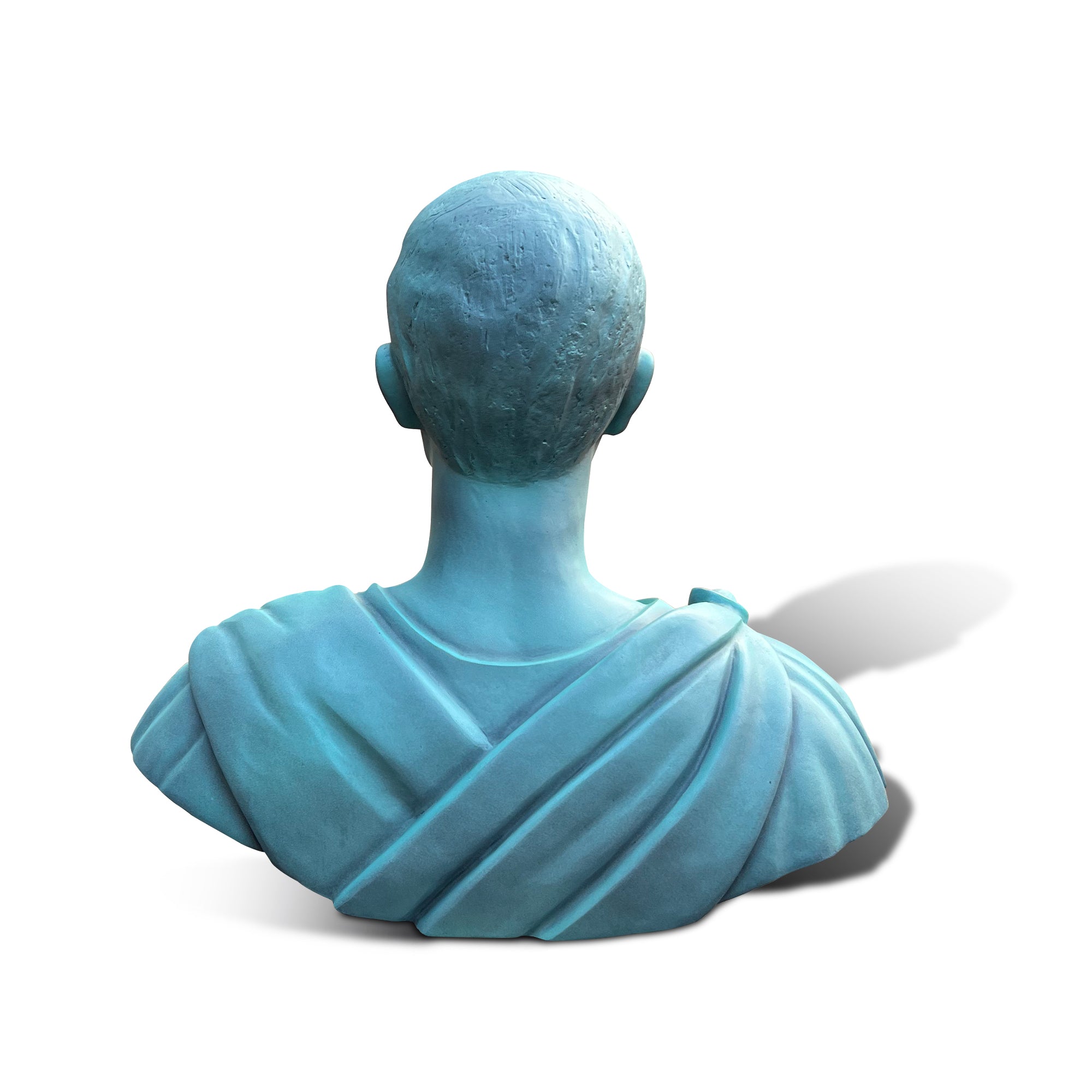 Rear view of Catullus bronze bust sculpture with sculpted toga folds