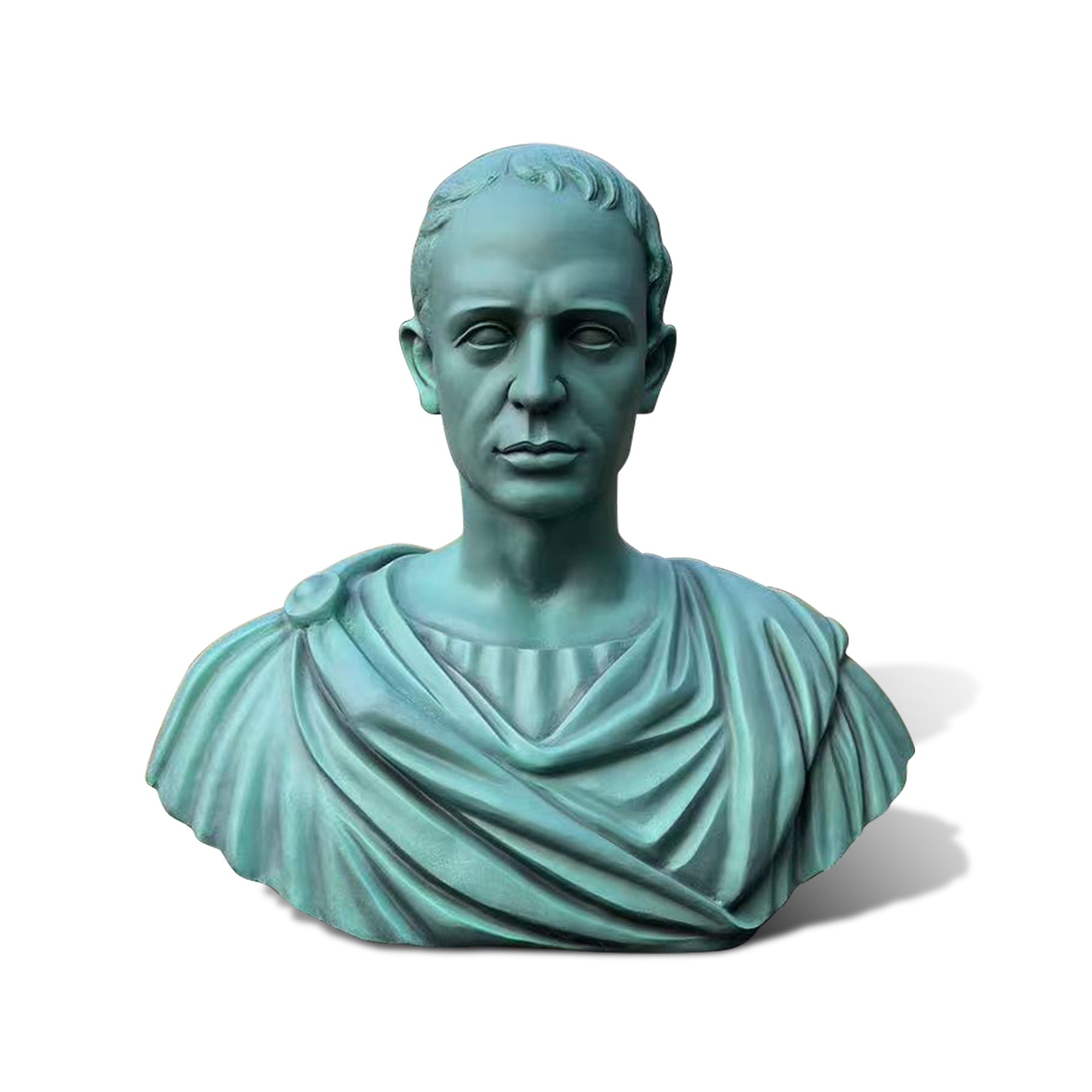 Front view of Catullus bronze bust sculpture on white background